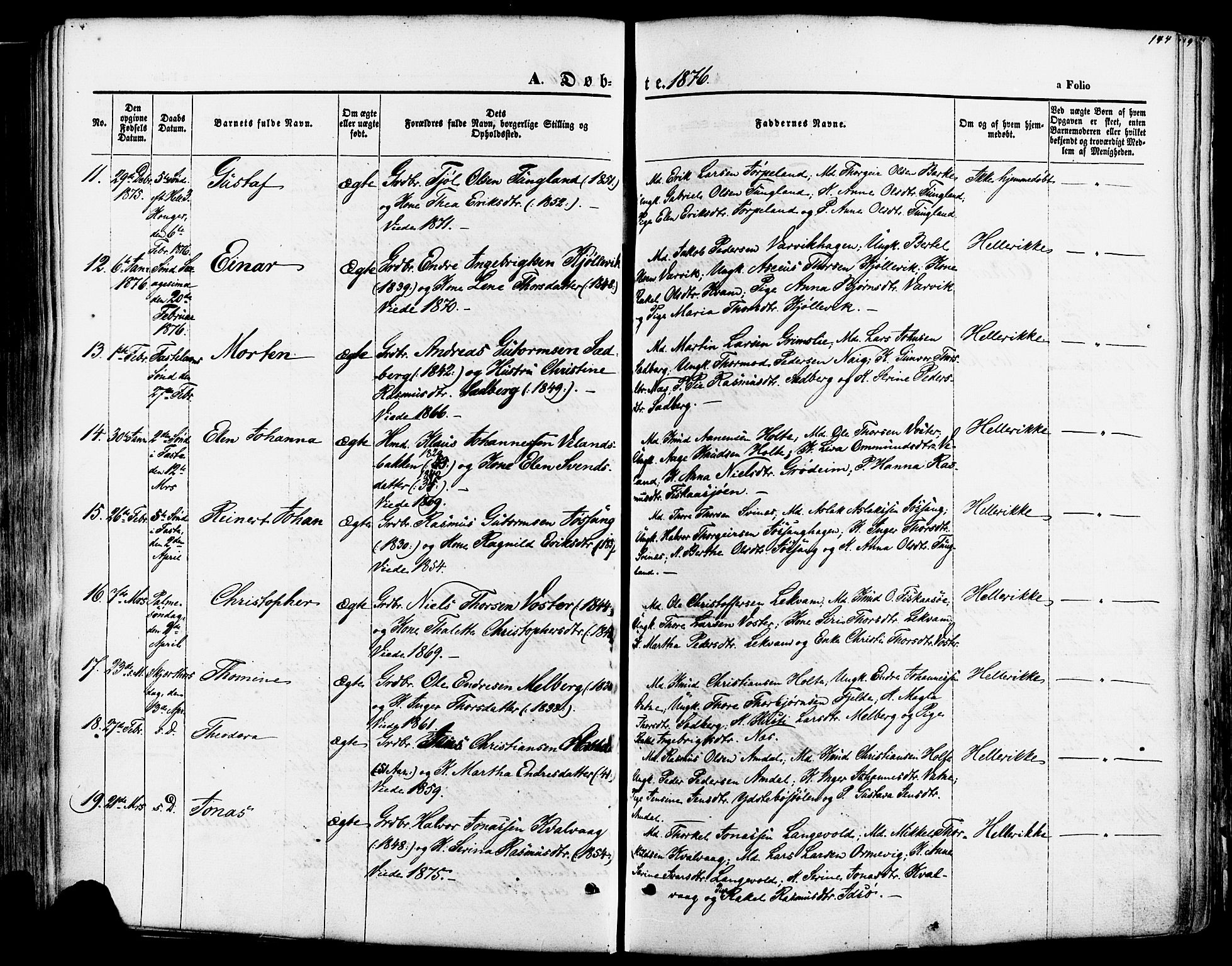 Strand sokneprestkontor, AV/SAST-A-101828/H/Ha/Haa/L0007: Parish register (official) no. A 7, 1855-1881, p. 144