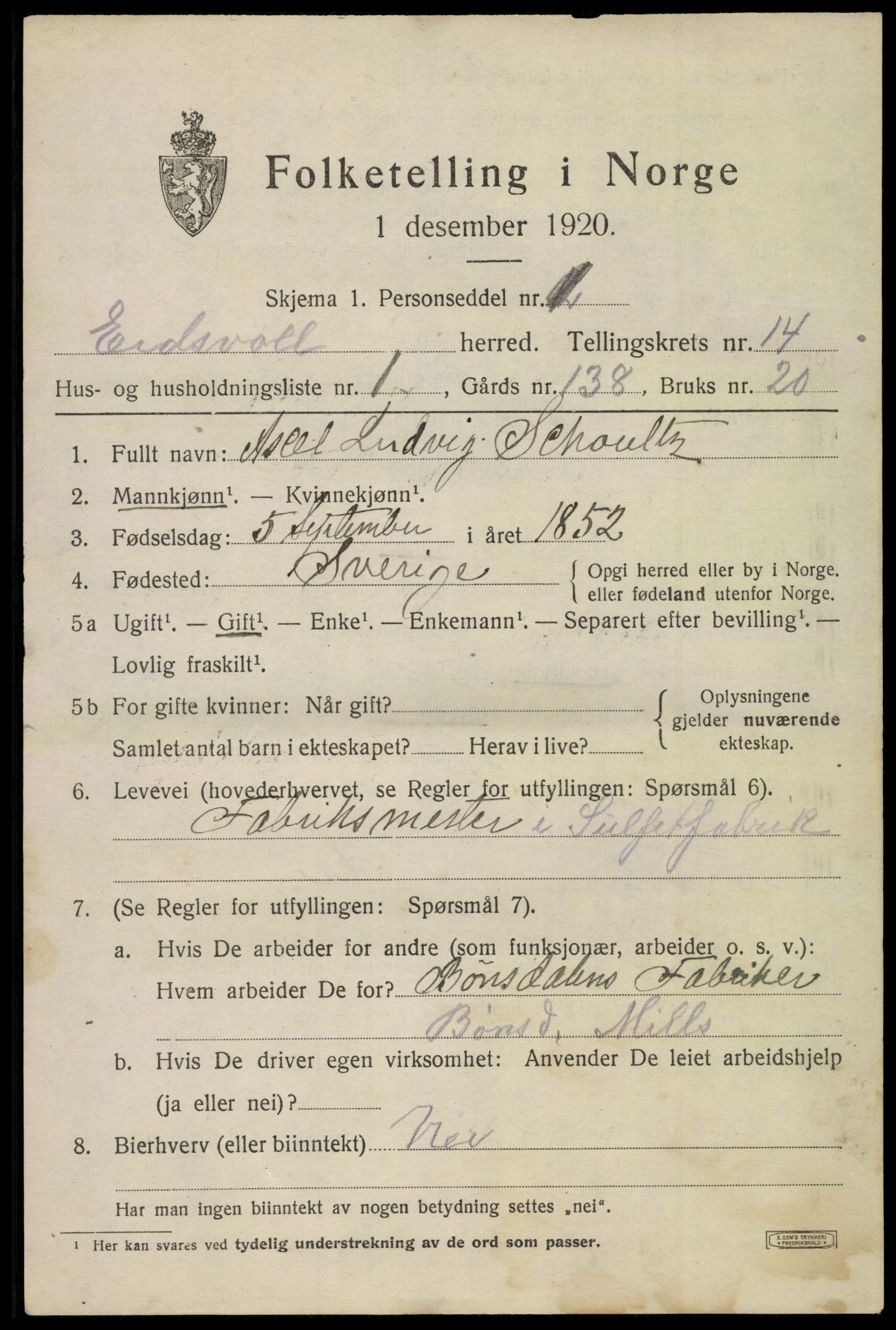 SAO, 1920 census for Eidsvoll, 1920, p. 20915