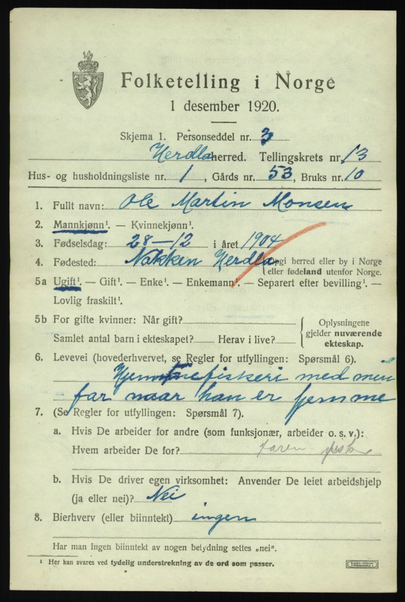 SAB, 1920 census for Herdla, 1920, p. 8959