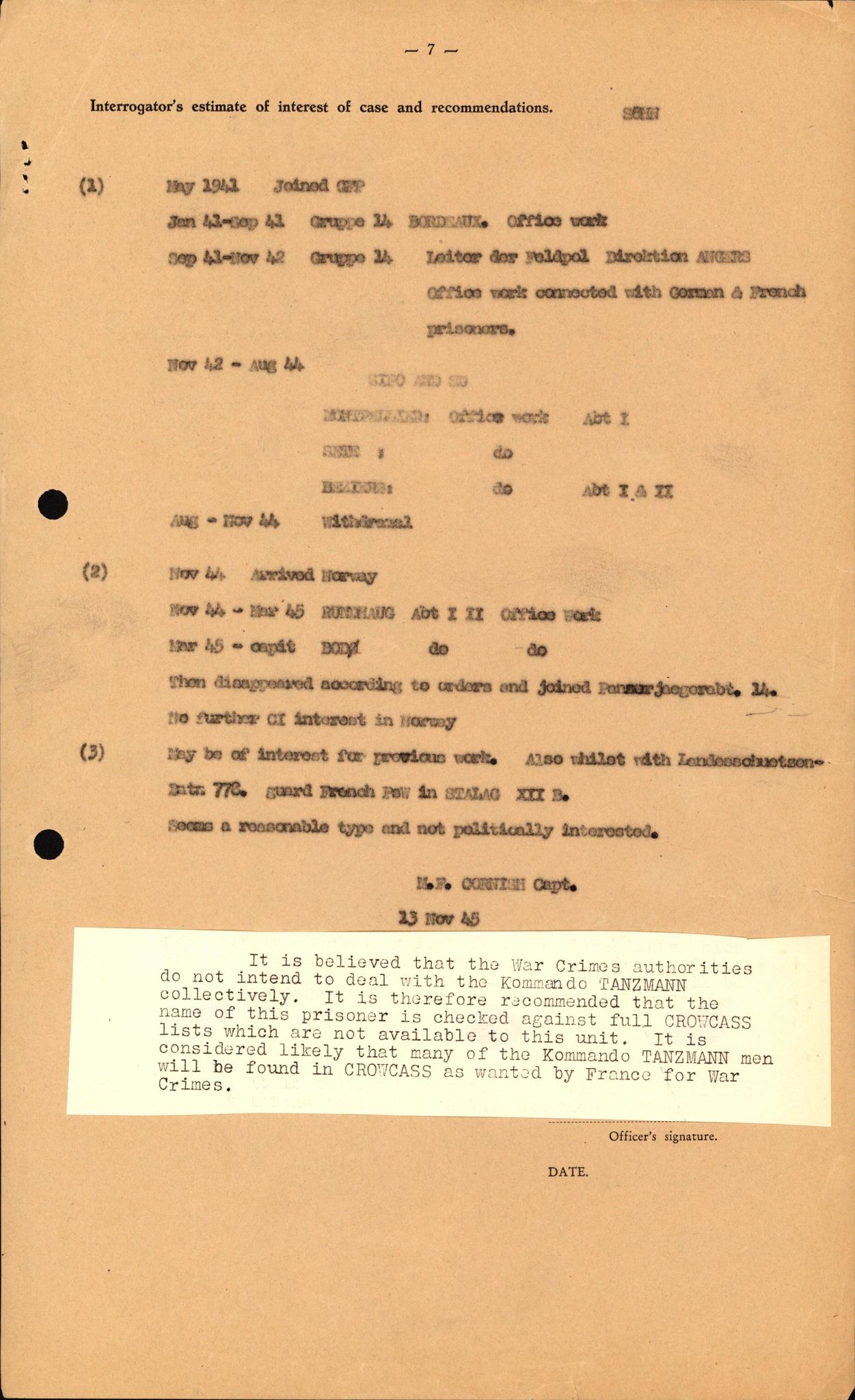 Forsvaret, Forsvarets overkommando II, AV/RA-RAFA-3915/D/Db/L0033: CI Questionaires. Tyske okkupasjonsstyrker i Norge. Tyskere., 1945-1946, p. 339