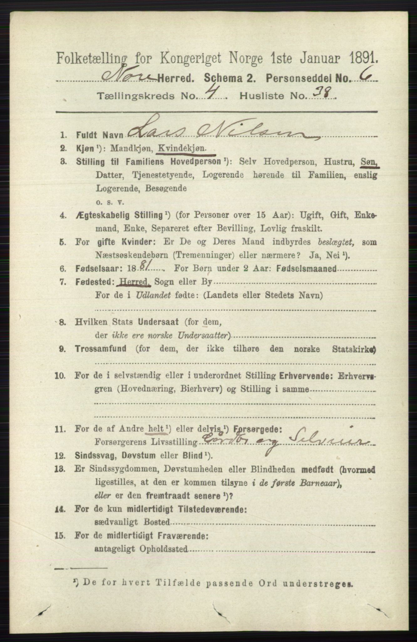 RA, 1891 census for 0633 Nore, 1891, p. 1493