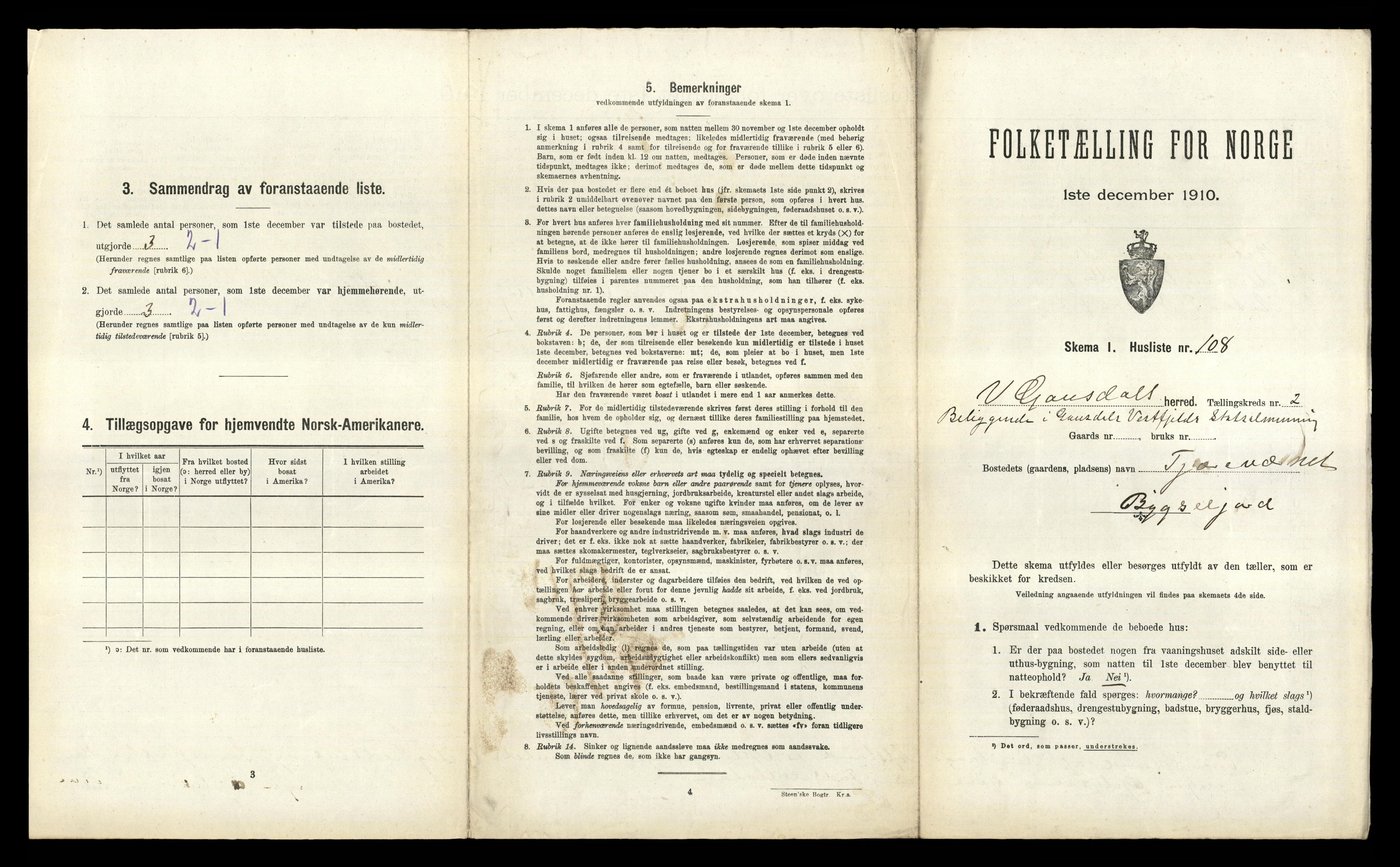 RA, 1910 census for Vestre Gausdal, 1910, p. 411