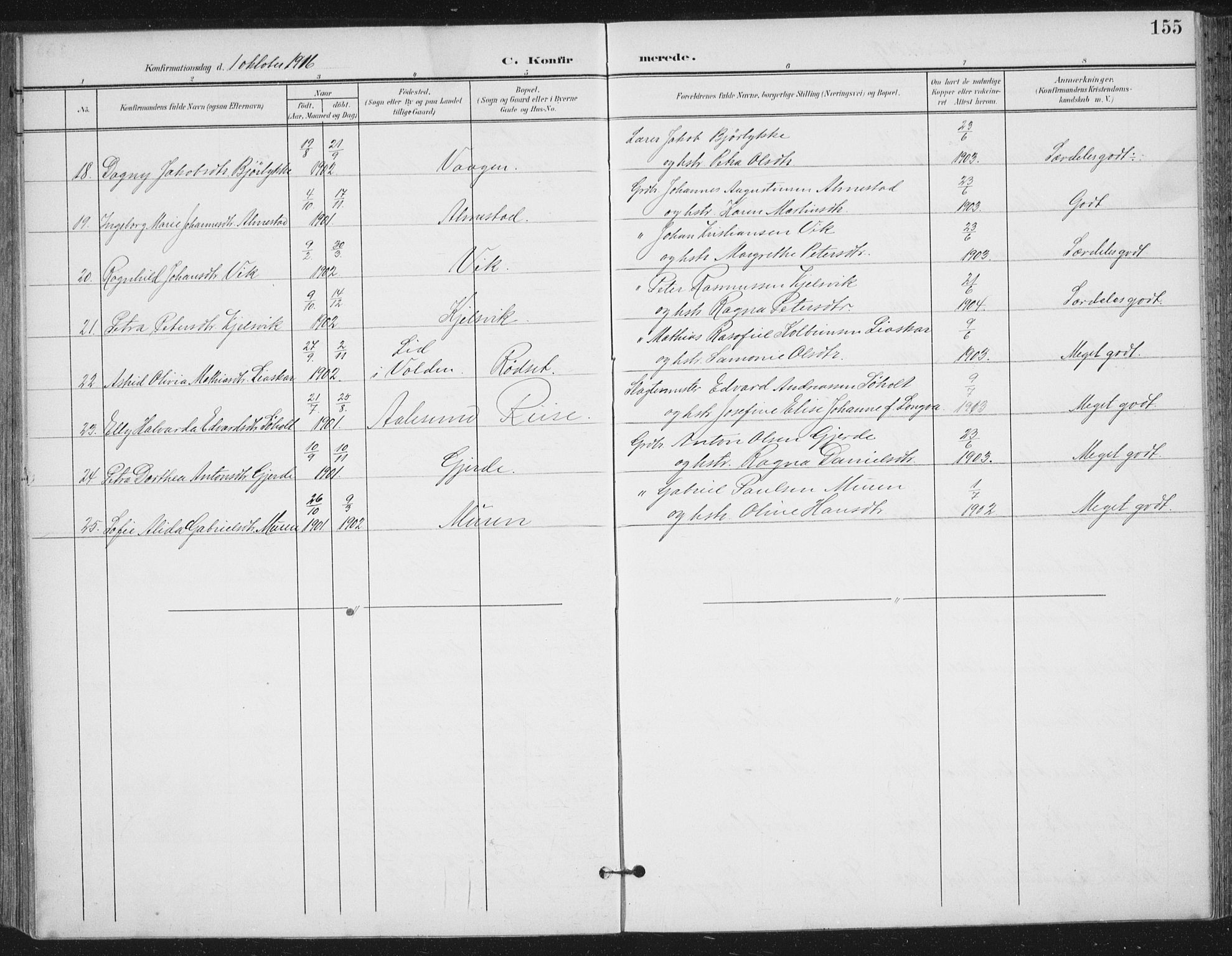 Ministerialprotokoller, klokkerbøker og fødselsregistre - Møre og Romsdal, AV/SAT-A-1454/503/L0038: Parish register (official) no. 503A06, 1901-1917, p. 155