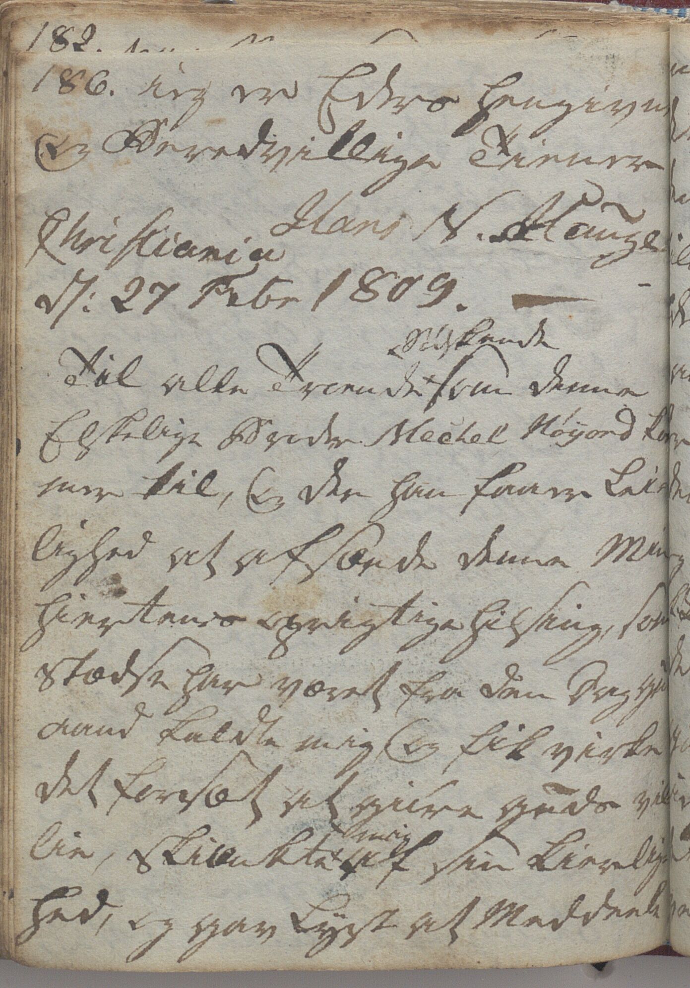 Heggtveitsamlingen, TMF/A-1007/H/L0047/0005: Kopibøker, brev etc.  / "MF I"(Kopibok frå Heggtveits samling), 1800-1823, p. 186