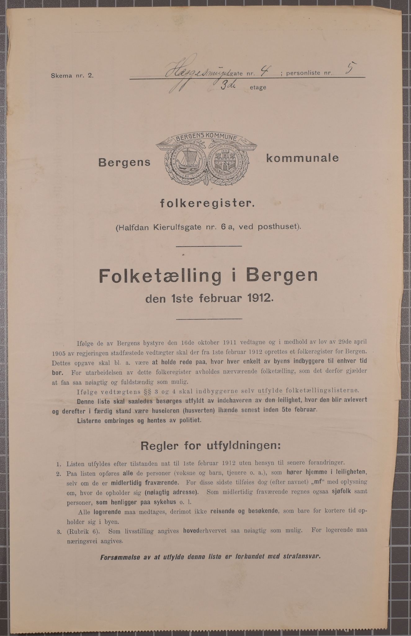 SAB, Municipal Census 1912 for Bergen, 1912, p. 1950