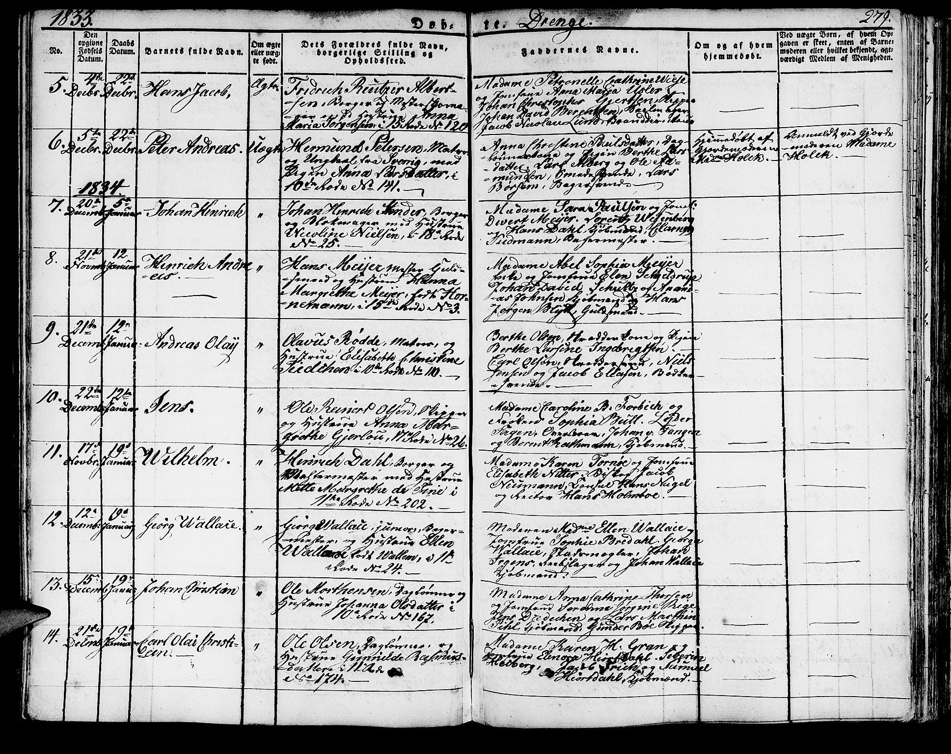 Domkirken sokneprestembete, SAB/A-74801/H/Haa/L0012: Parish register (official) no. A 12, 1821-1840, p. 279
