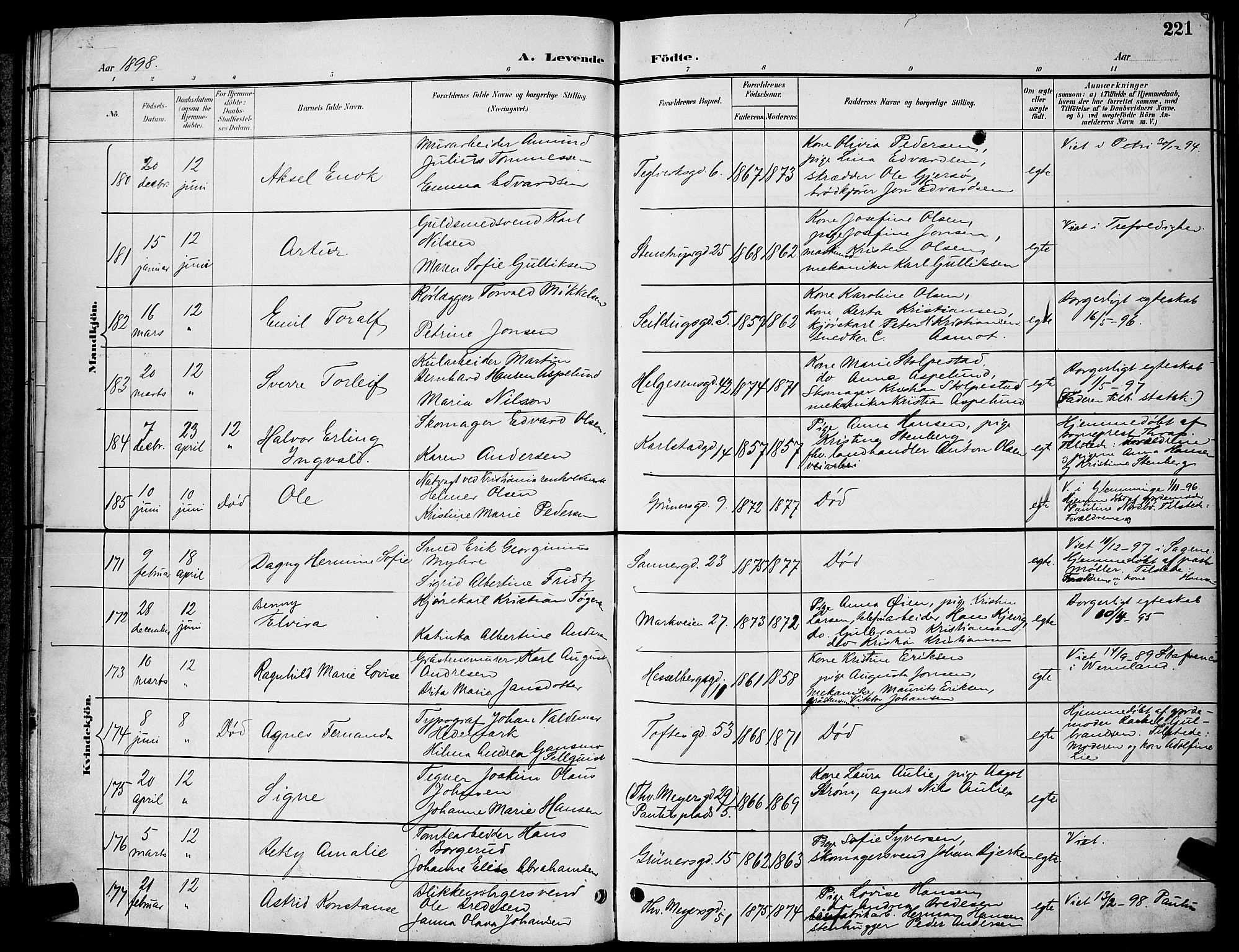 Paulus prestekontor Kirkebøker, AV/SAO-A-10871/G/Ga/L0004: Parish register (copy) no. 4, 1895-1898, p. 221