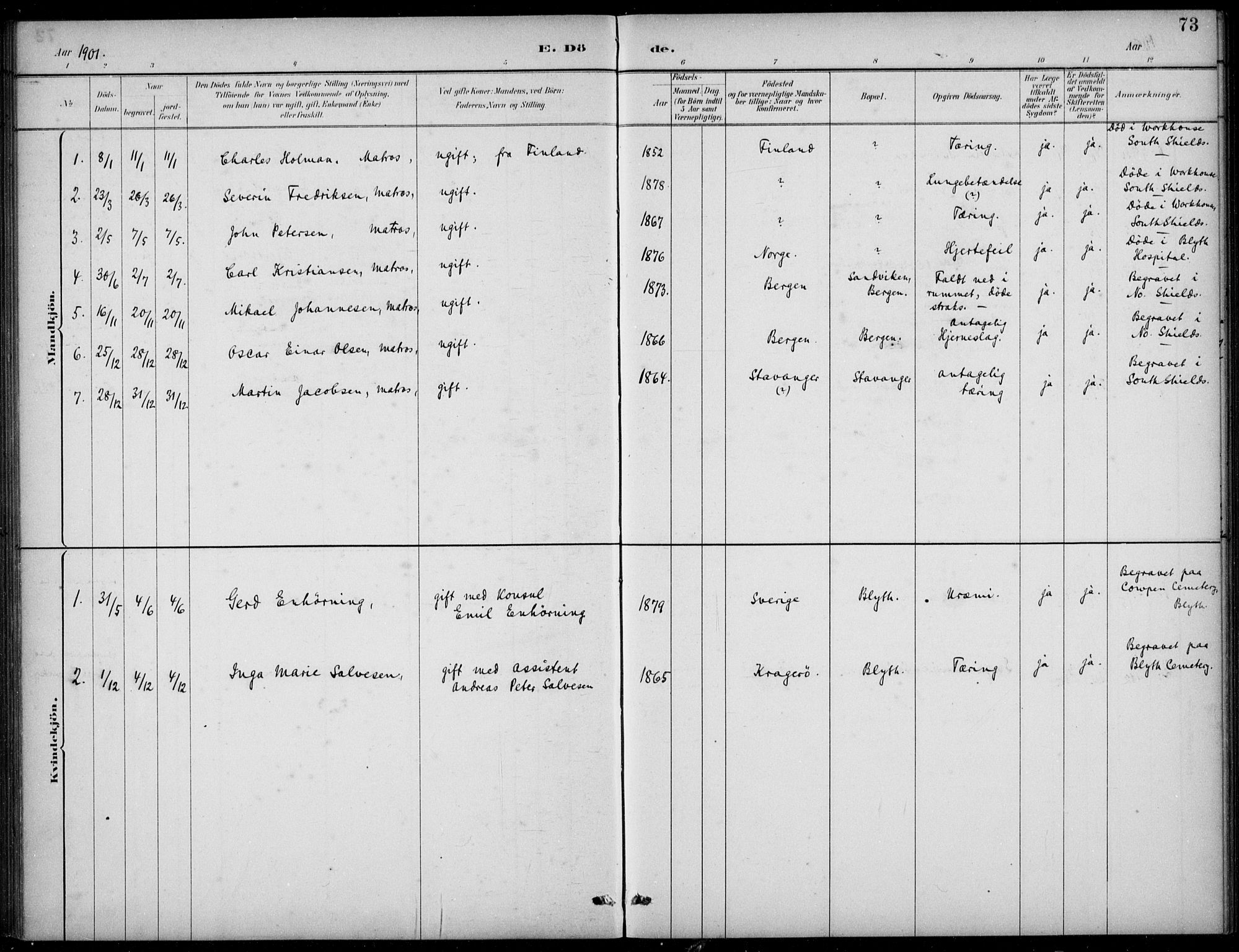Den norske sjømannsmisjon i utlandet/Tyne-havnene (North Shields og New Castle), SAB/SAB/PA-0101/H/Ha/L0002: Parish register (official) no. A 2, 1883-1938, p. 73