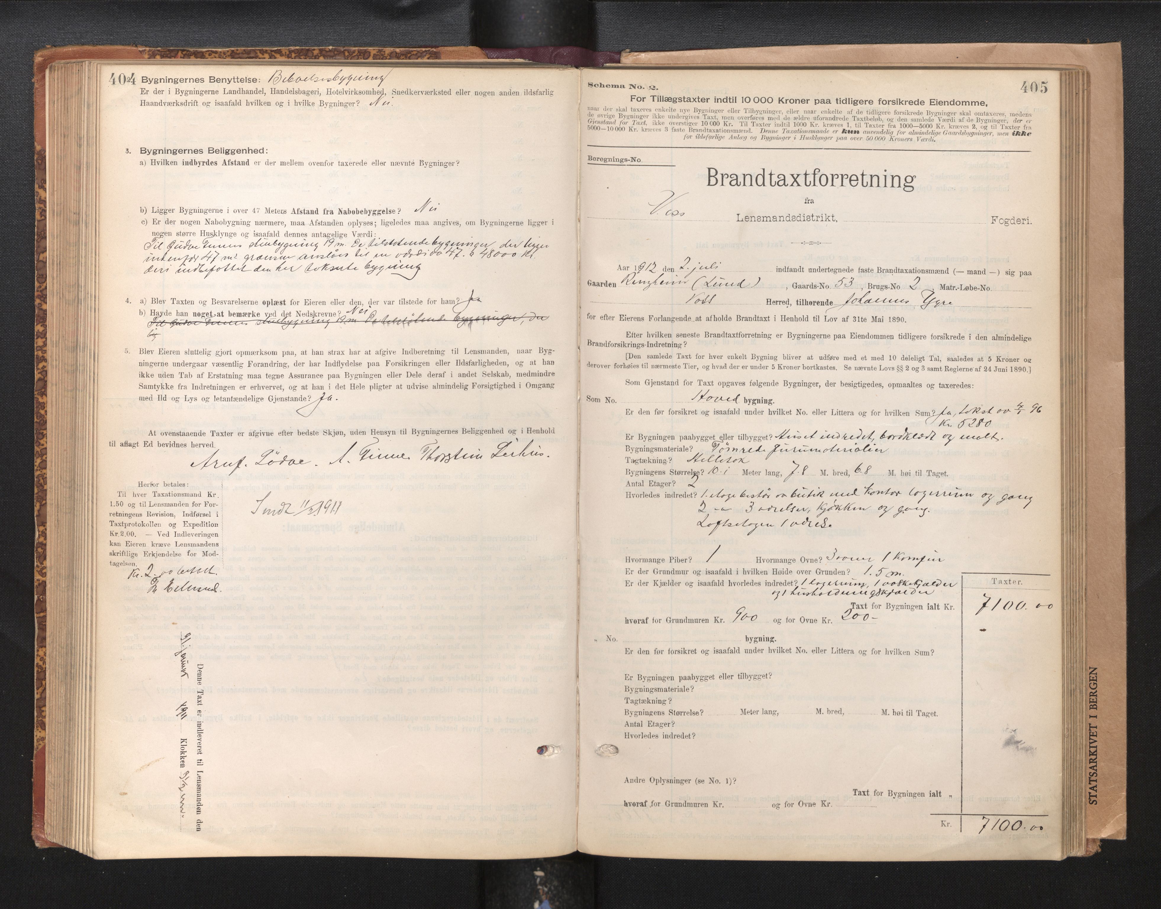 Lensmannen i Voss, SAB/A-35801/0012/L0008: Branntakstprotokoll, skjematakst, 1895-1945, p. 404-405