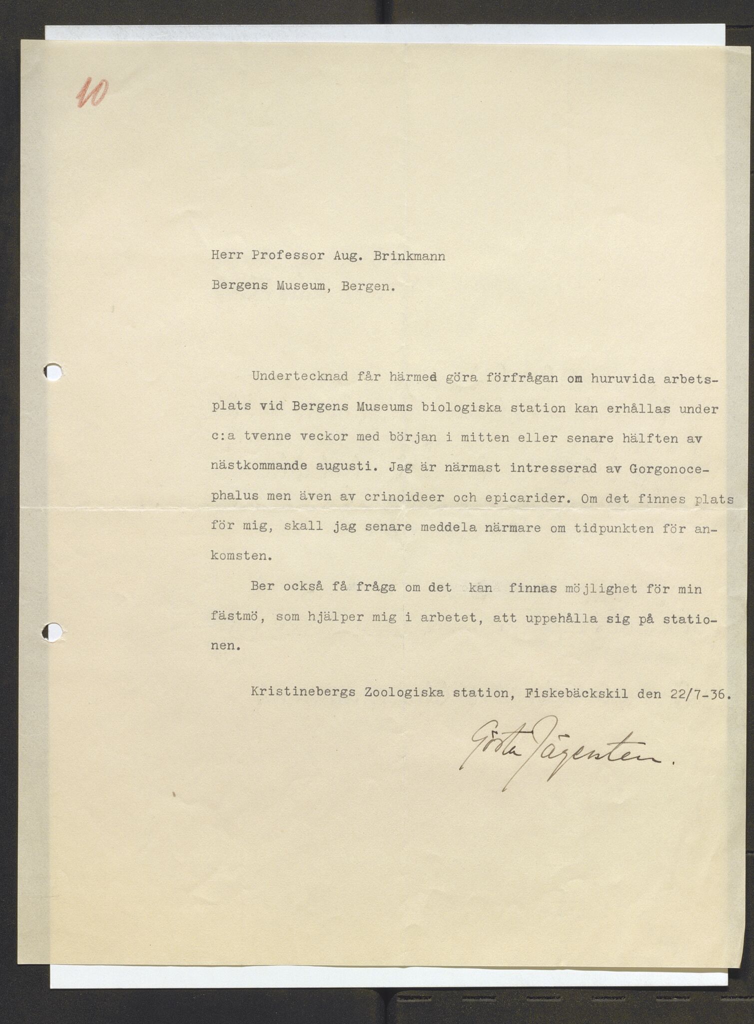 Bergens Museum, AV/SAB-A-17301/13/D/L0002: Korrespondanse , 1928-1940, p. 581