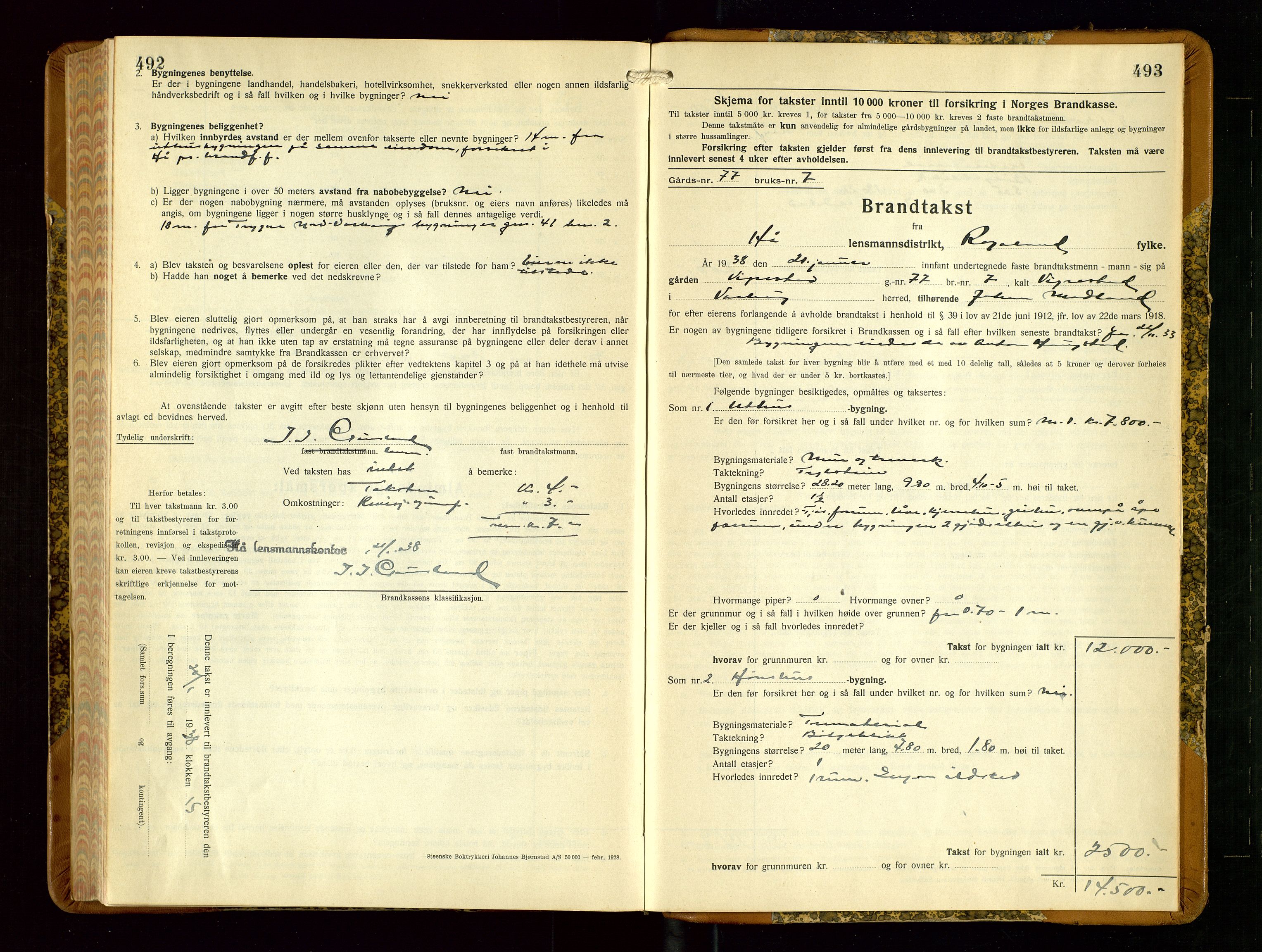 Hå lensmannskontor, AV/SAST-A-100456/Goa/L0006: Takstprotokoll (skjema), 1932-1938, p. 492-493