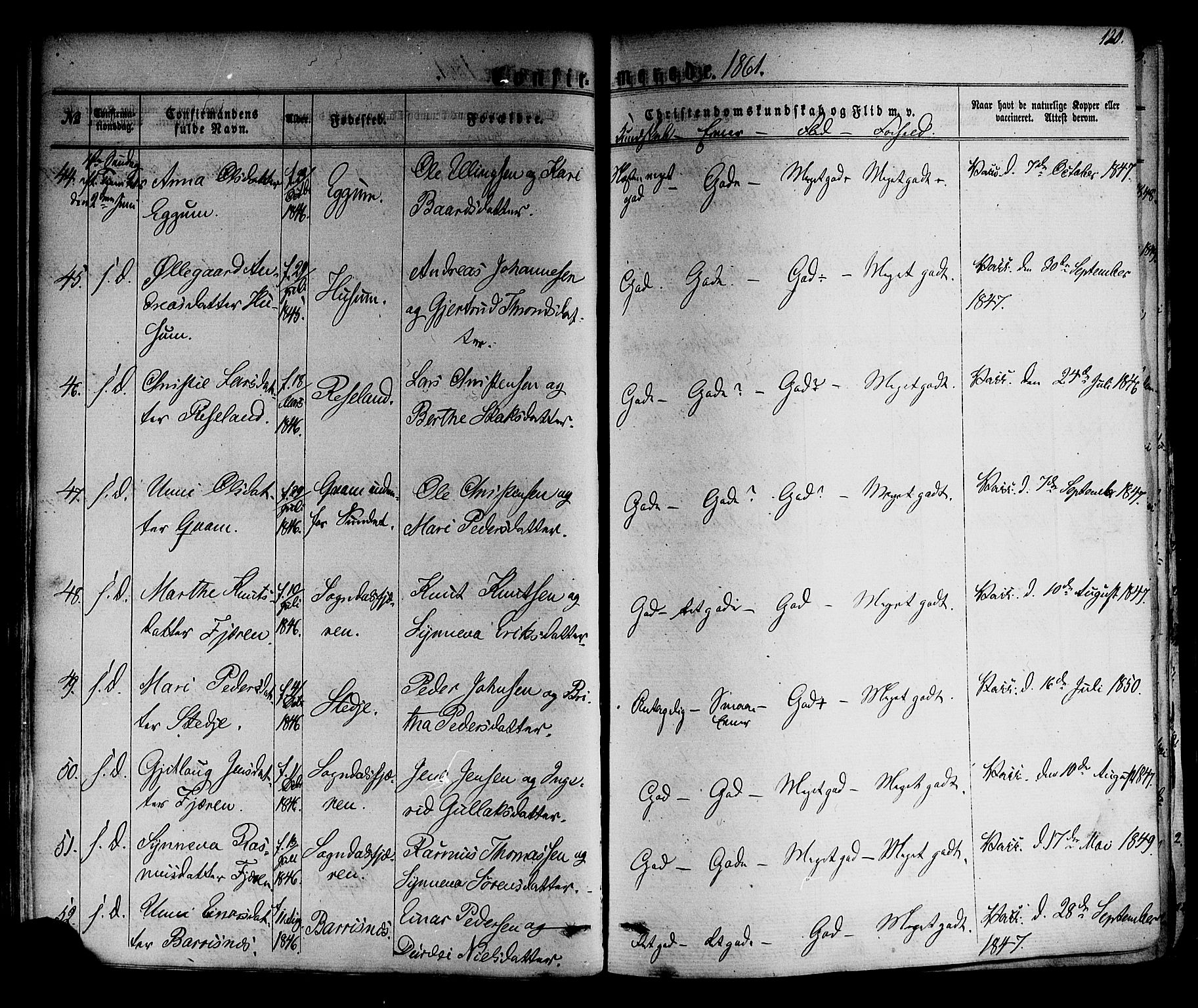 Sogndal sokneprestembete, AV/SAB-A-81301/H/Haa/Haaa/L0013: Parish register (official) no. A 13, 1859-1877, p. 120