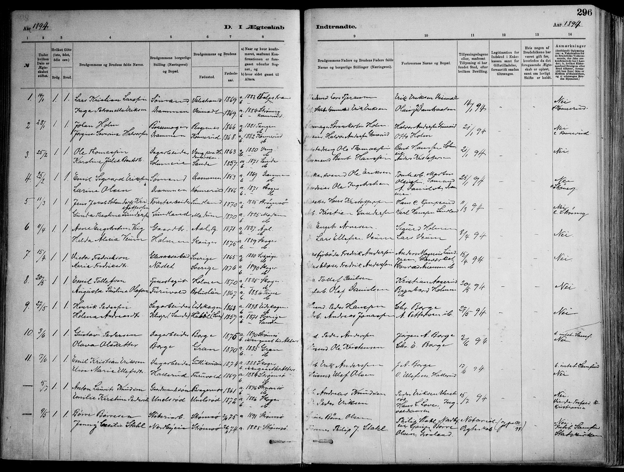 Skoger kirkebøker, AV/SAKO-A-59/F/Fa/L0006: Parish register (official) no. I 6, 1885-1910, p. 296