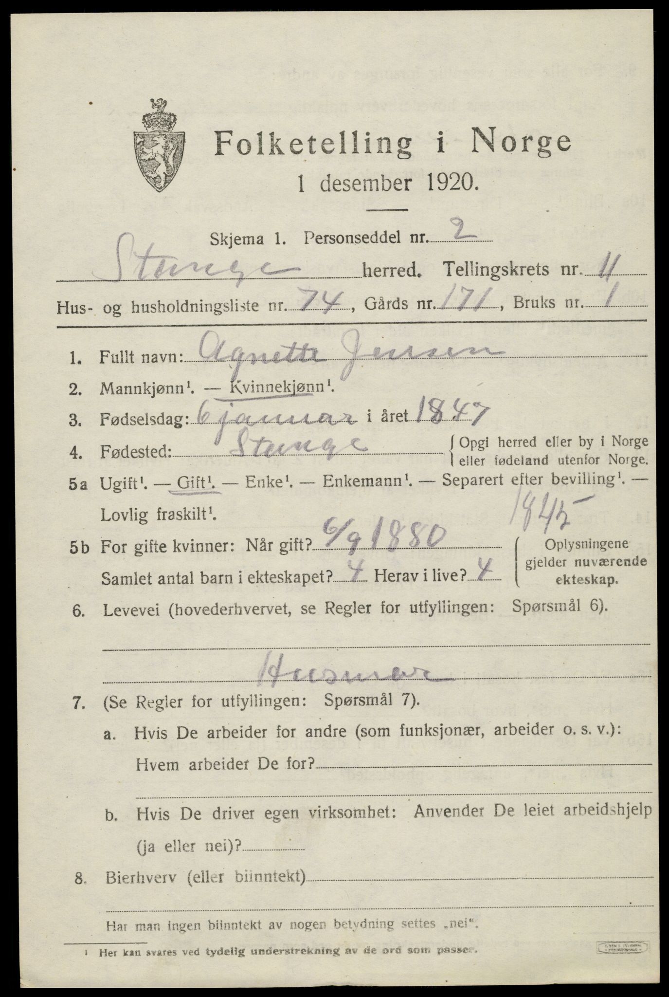 SAH, 1920 census for Stange, 1920, p. 17697