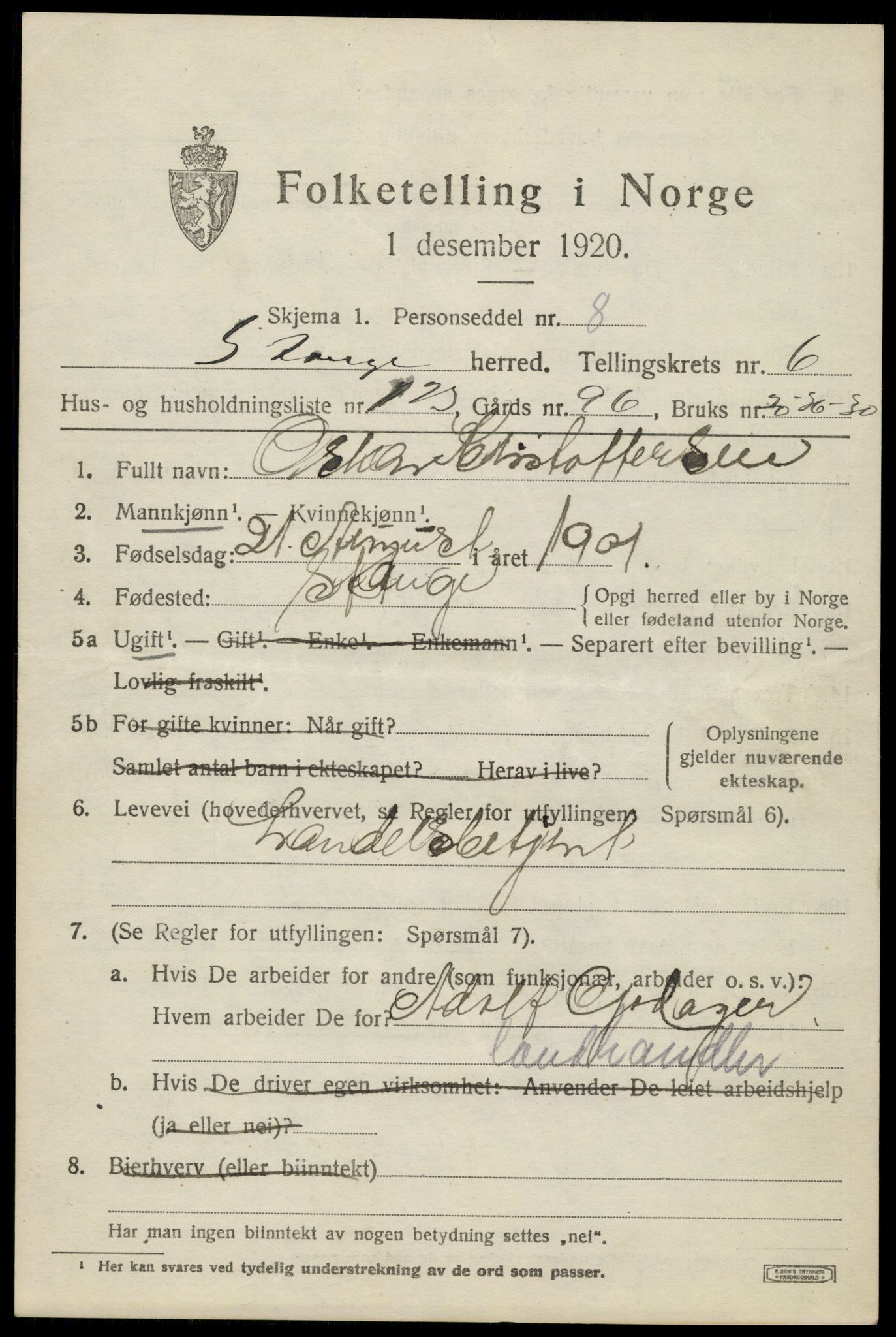 SAH, 1920 census for Stange, 1920, p. 12221