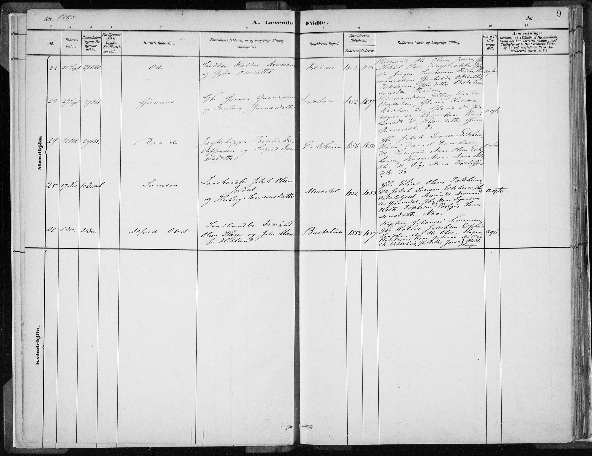 Odda Sokneprestembete, SAB/A-77201/H/Haa: Parish register (official) no. A  3, 1882-1913, p. 9
