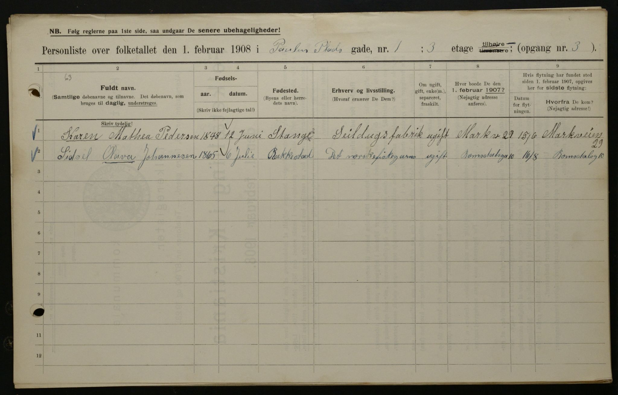 OBA, Municipal Census 1908 for Kristiania, 1908, p. 70408