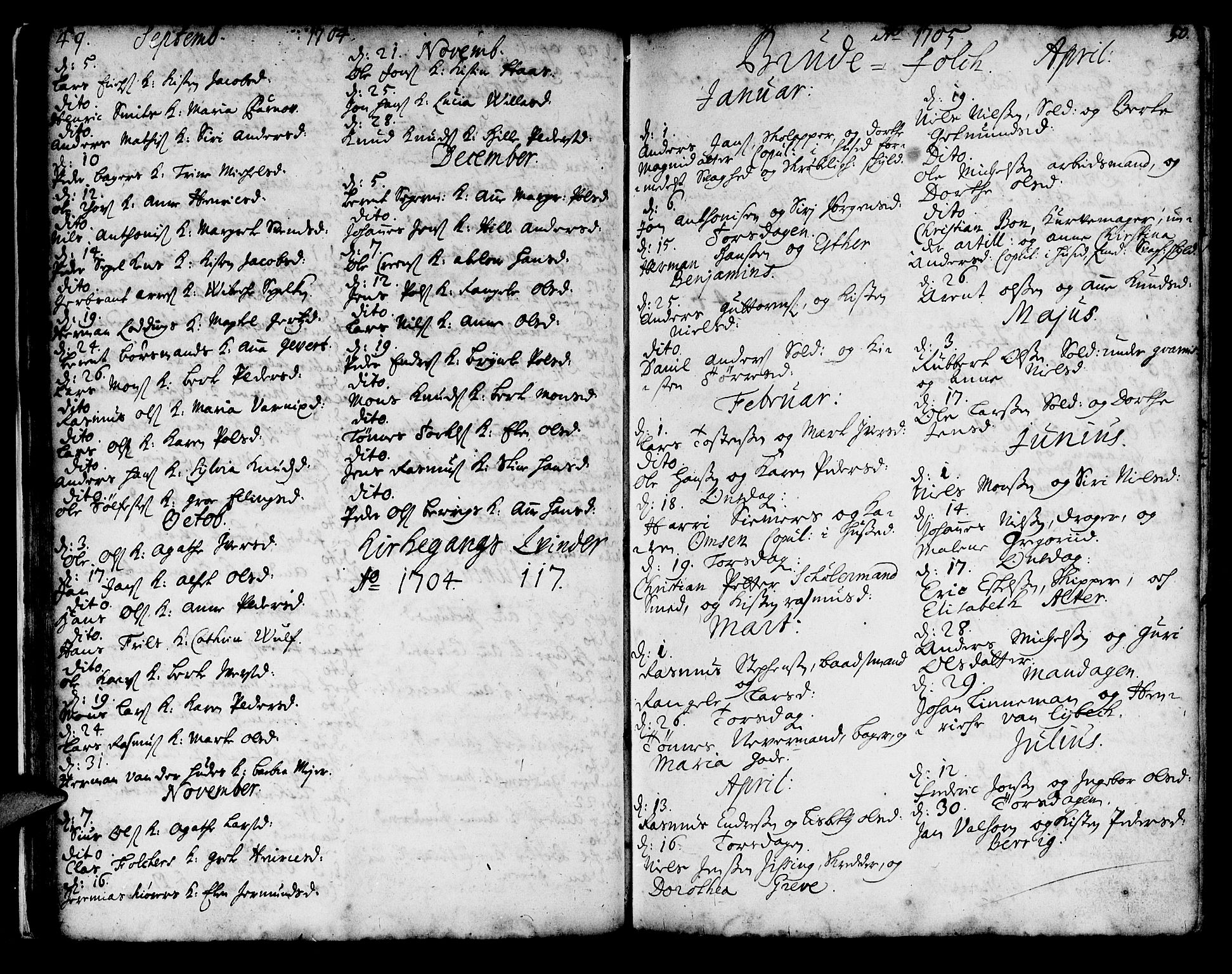 Korskirken sokneprestembete, SAB/A-76101/H/Haa/L0008: Parish register (official) no. A 8, 1698-1747, p. 49-50