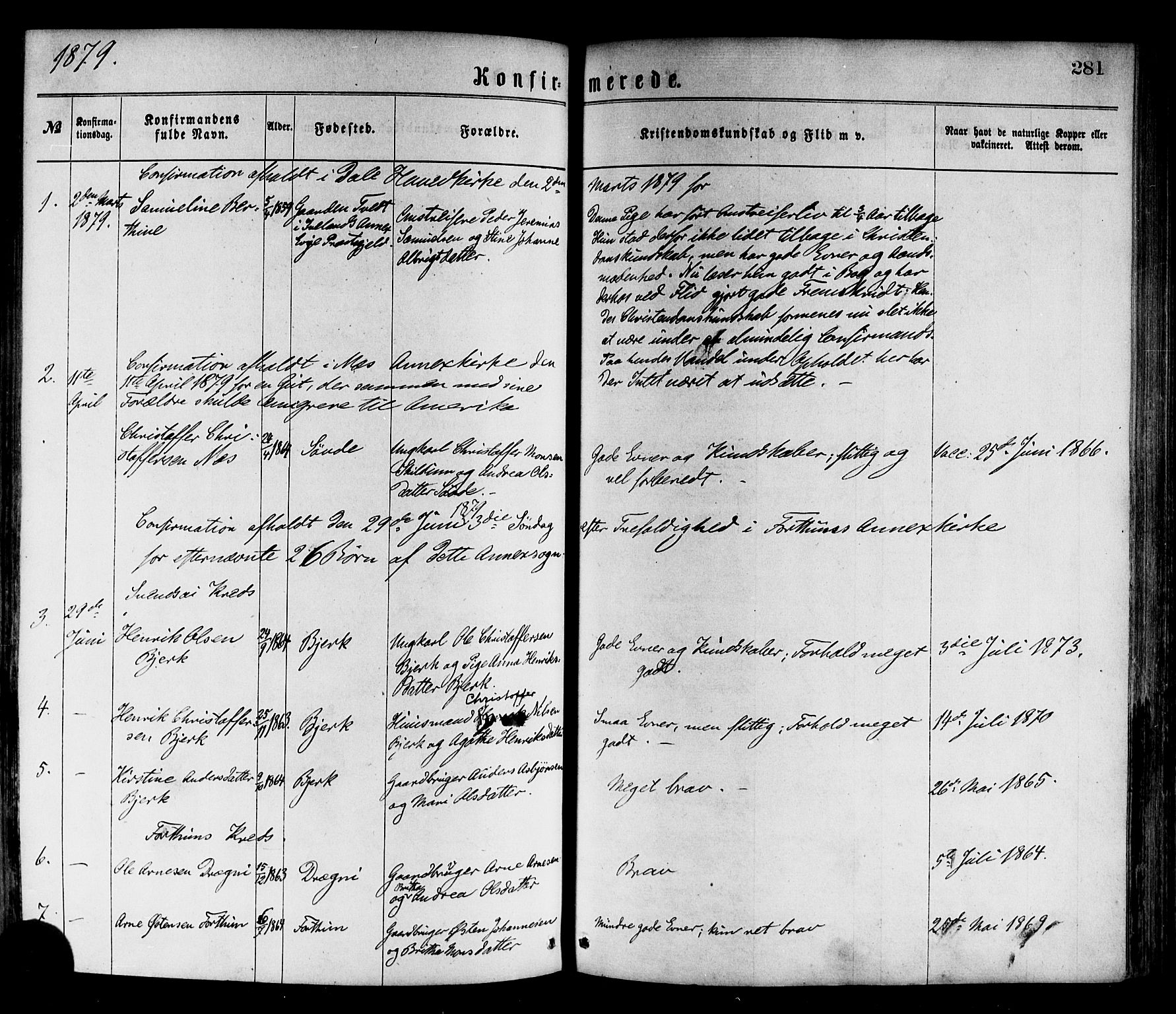 Luster sokneprestembete, SAB/A-81101/H/Haa/Haaa/L0010: Parish register (official) no. A 10, 1871-1886, p. 281