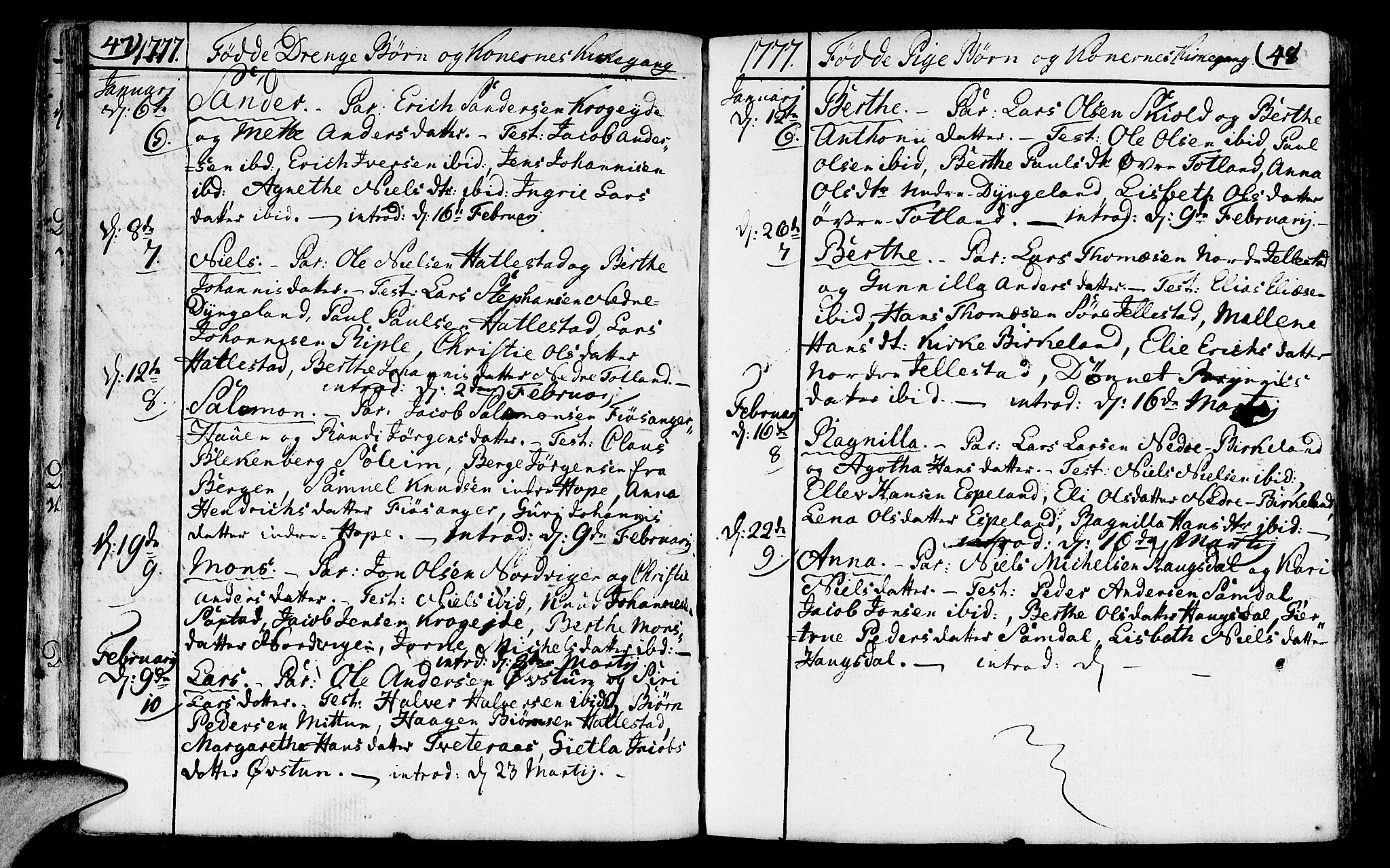 Fana Sokneprestembete, AV/SAB-A-75101/H/Haa/Haaa/L0005: Parish register (official) no. A 5, 1773-1799, p. 47-48