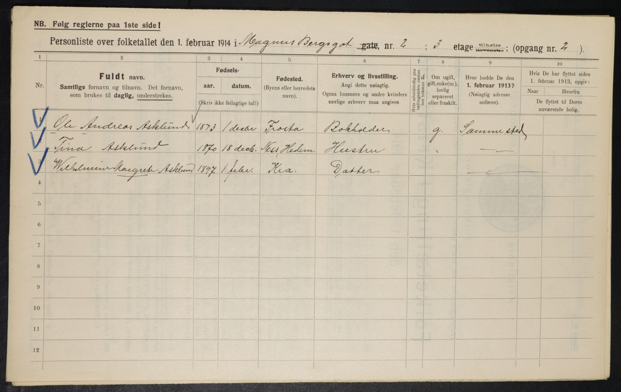 OBA, Municipal Census 1914 for Kristiania, 1914, p. 58995