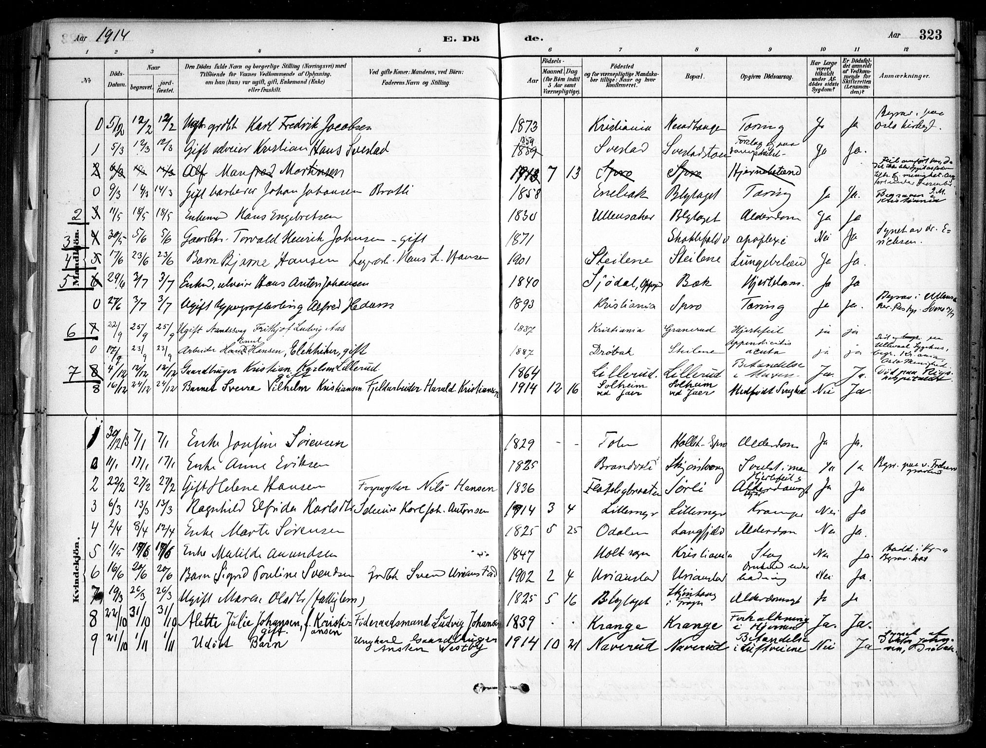 Nesodden prestekontor Kirkebøker, AV/SAO-A-10013/F/Fa/L0009: Parish register (official) no. I 9, 1880-1915, p. 323