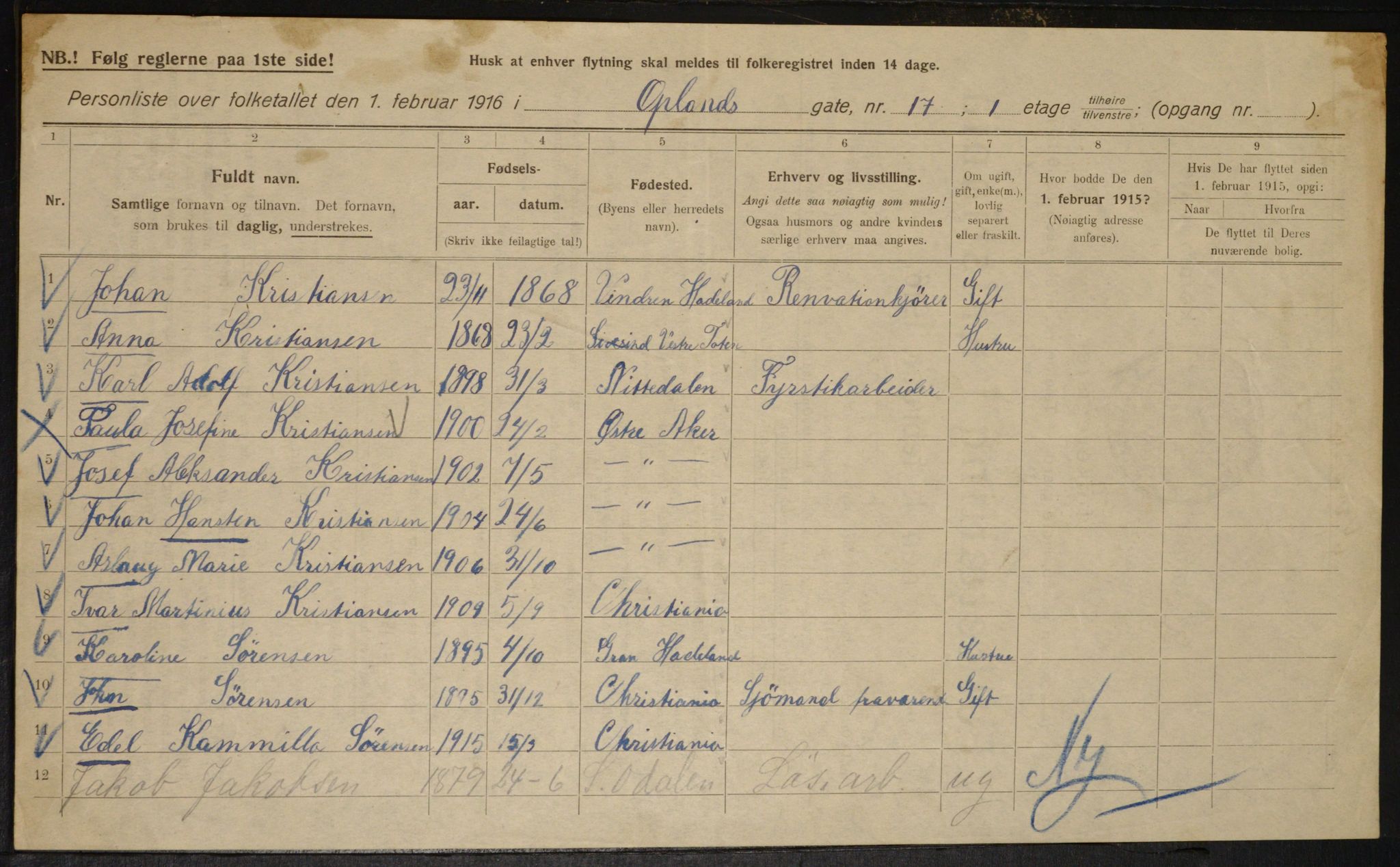 OBA, Municipal Census 1916 for Kristiania, 1916, p. 77798