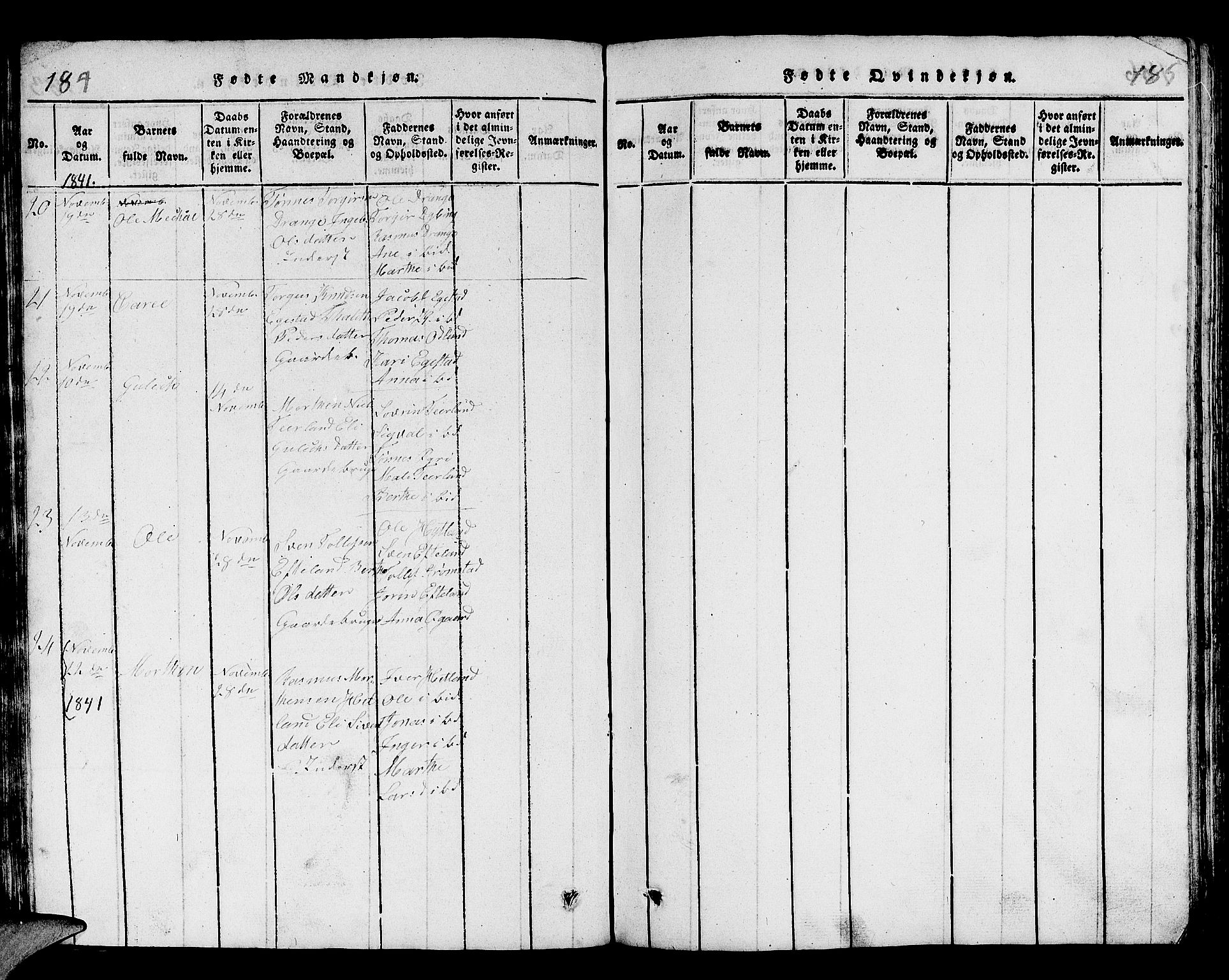 Helleland sokneprestkontor, AV/SAST-A-101810: Parish register (copy) no. B 1, 1815-1841, p. 184-185