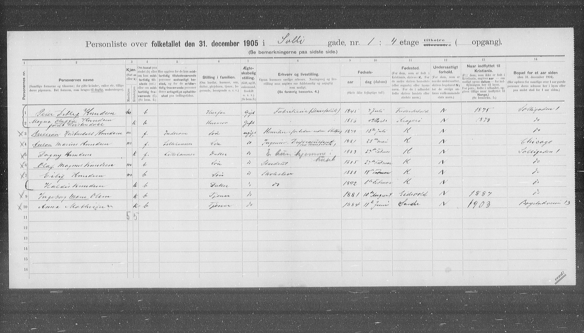 OBA, Municipal Census 1905 for Kristiania, 1905, p. 51699