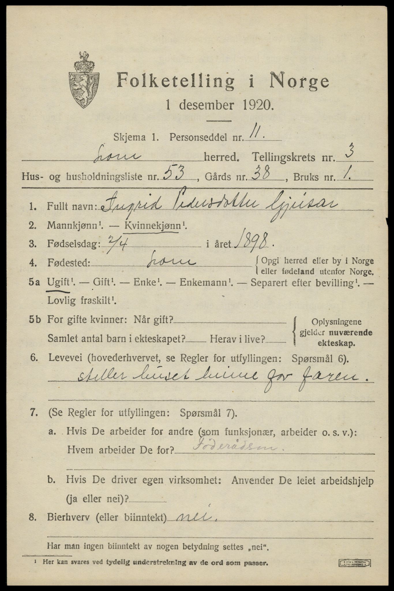 SAH, 1920 census for Lom, 1920, p. 2576