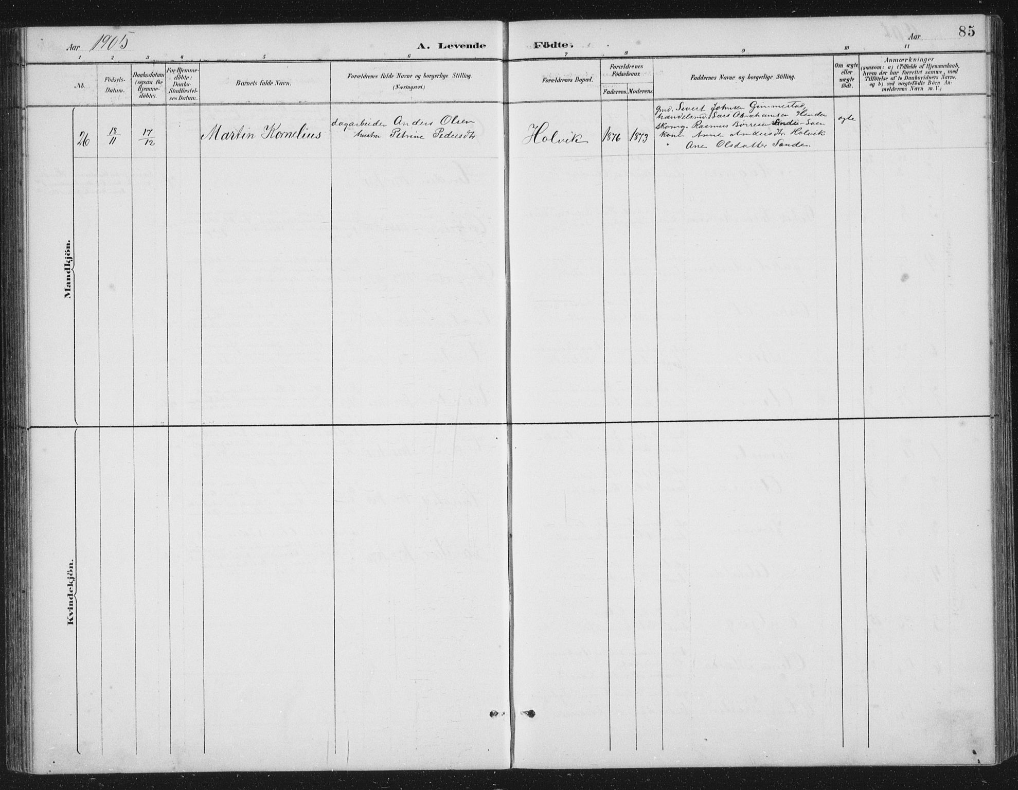 Gloppen sokneprestembete, SAB/A-80101/H/Hab/Habb/L0002: Parish register (copy) no. B 2, 1889-1909, p. 85