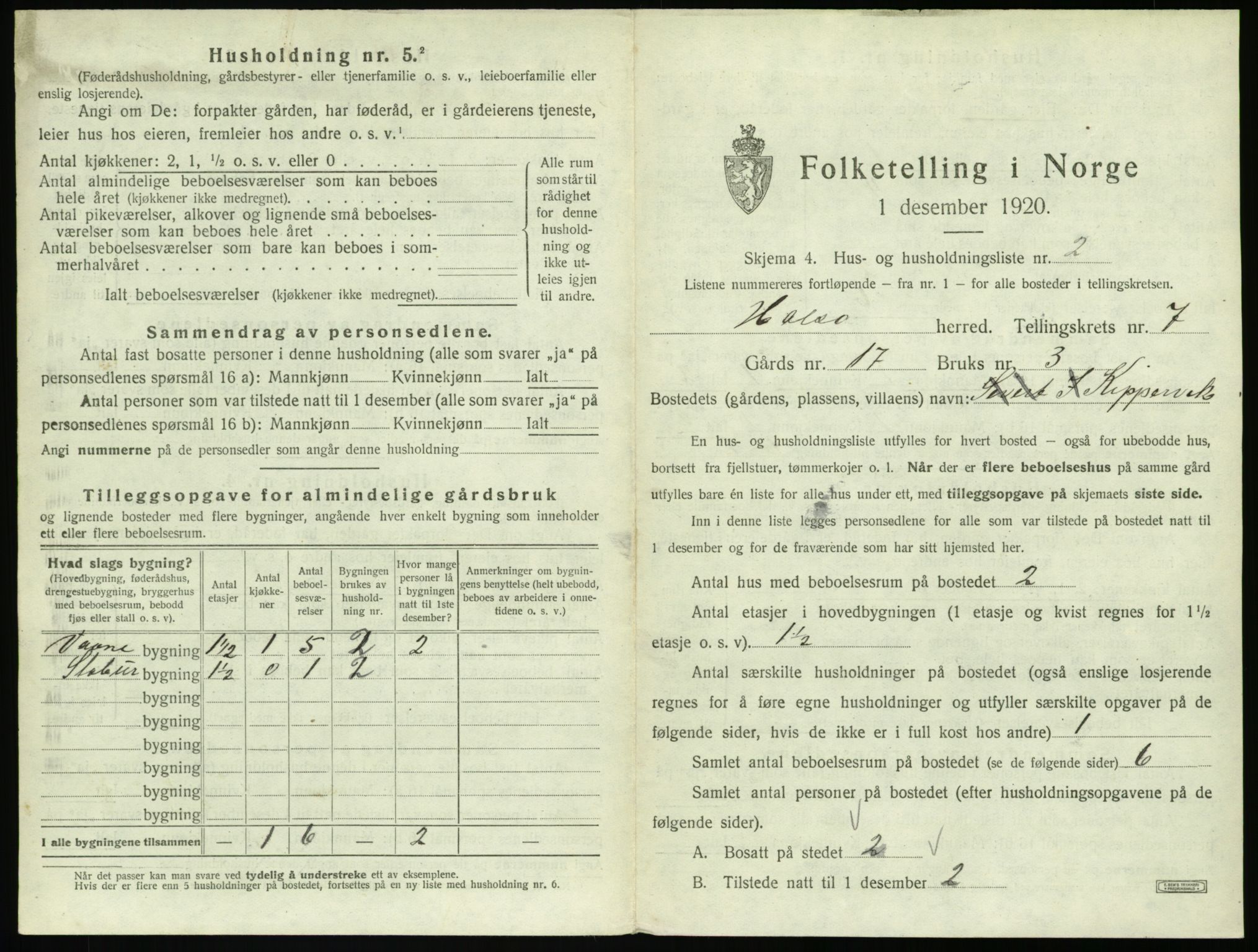 SAT, 1920 census for Halsa, 1920, p. 382