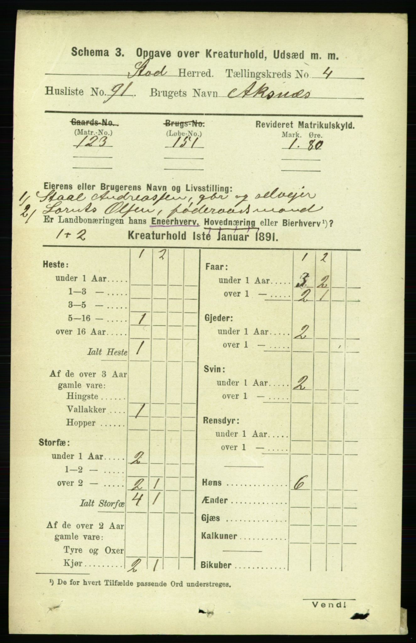 RA, 1891 census for 1734 Stod, 1891, p. 3555