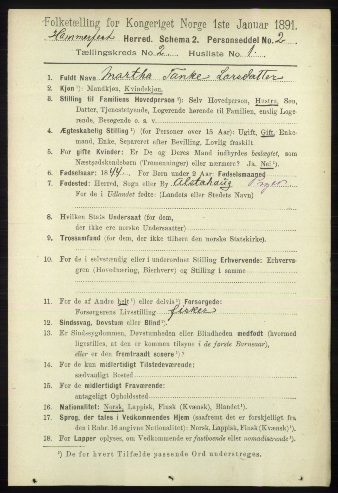 RA, 1891 census for 2016 Hammerfest, 1891, p. 596