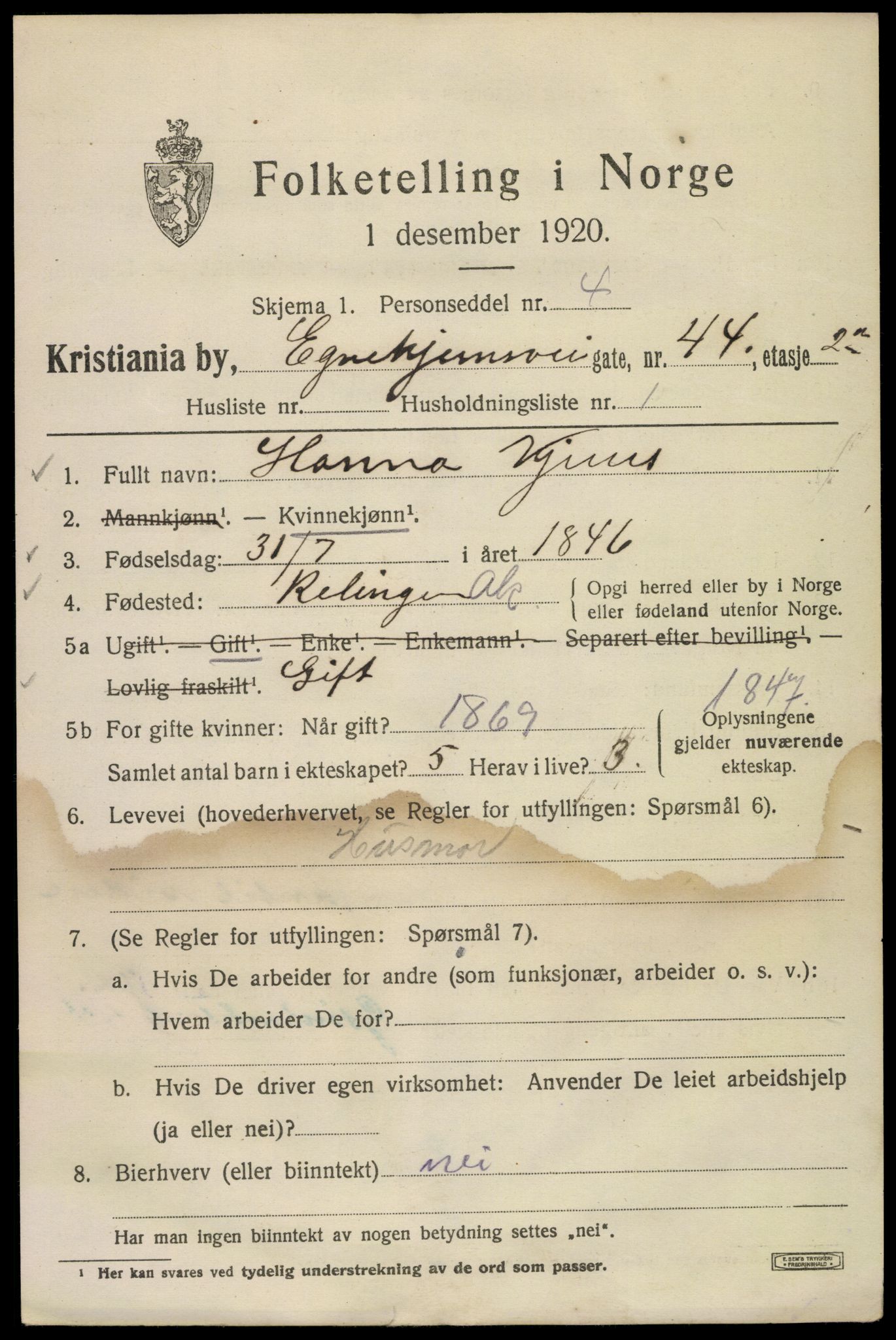 SAO, 1920 census for Kristiania, 1920, p. 210329