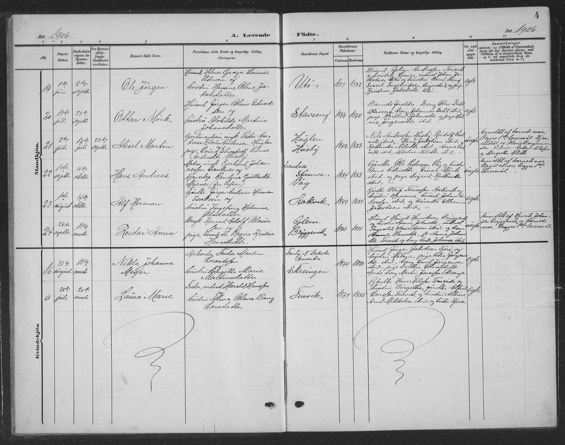 Ministerialprotokoller, klokkerbøker og fødselsregistre - Nordland, AV/SAT-A-1459/835/L0533: Parish register (copy) no. 835C05, 1906-1939, p. 4