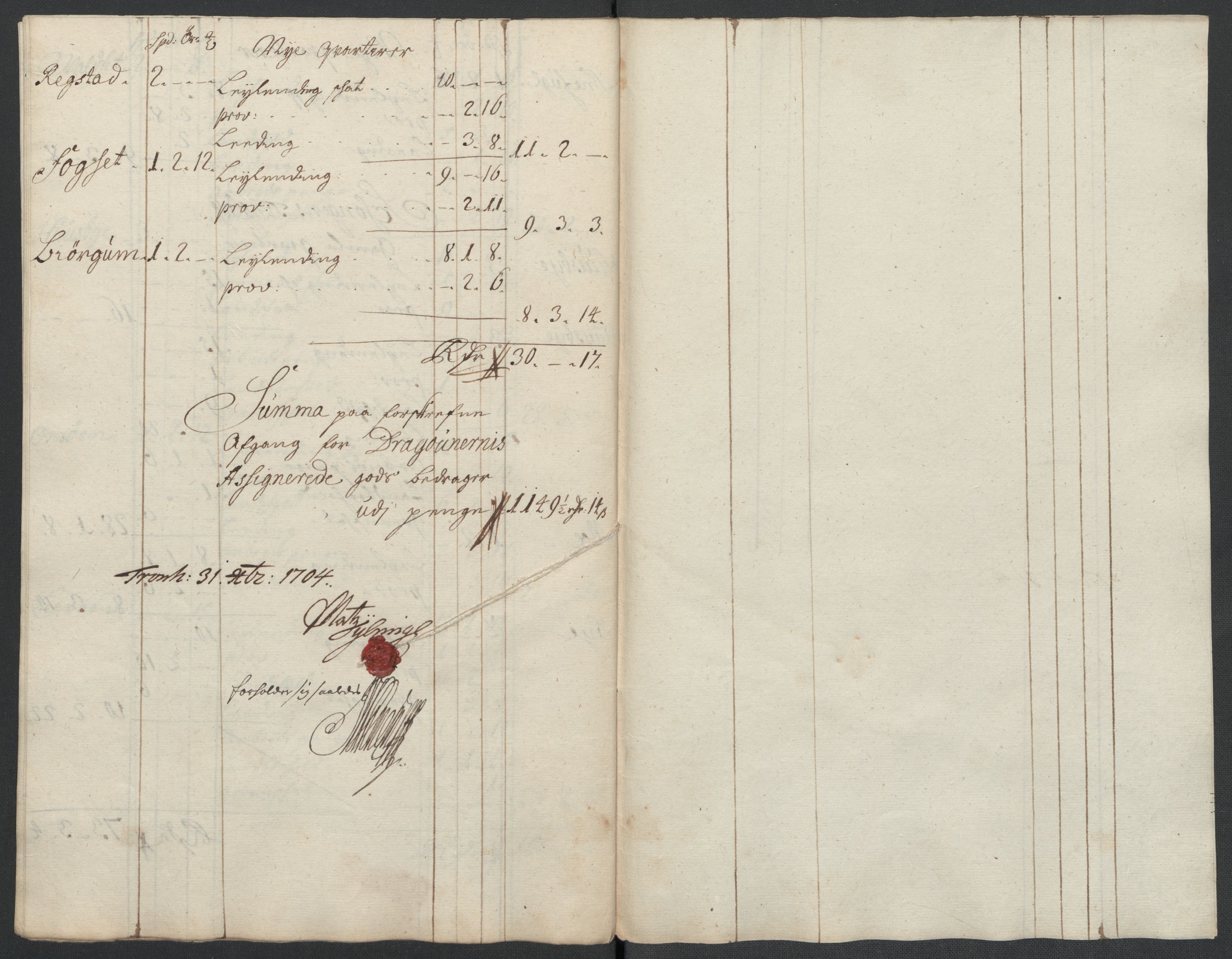 Rentekammeret inntil 1814, Reviderte regnskaper, Fogderegnskap, AV/RA-EA-4092/R61/L4109: Fogderegnskap Strinda og Selbu, 1704-1706, p. 184