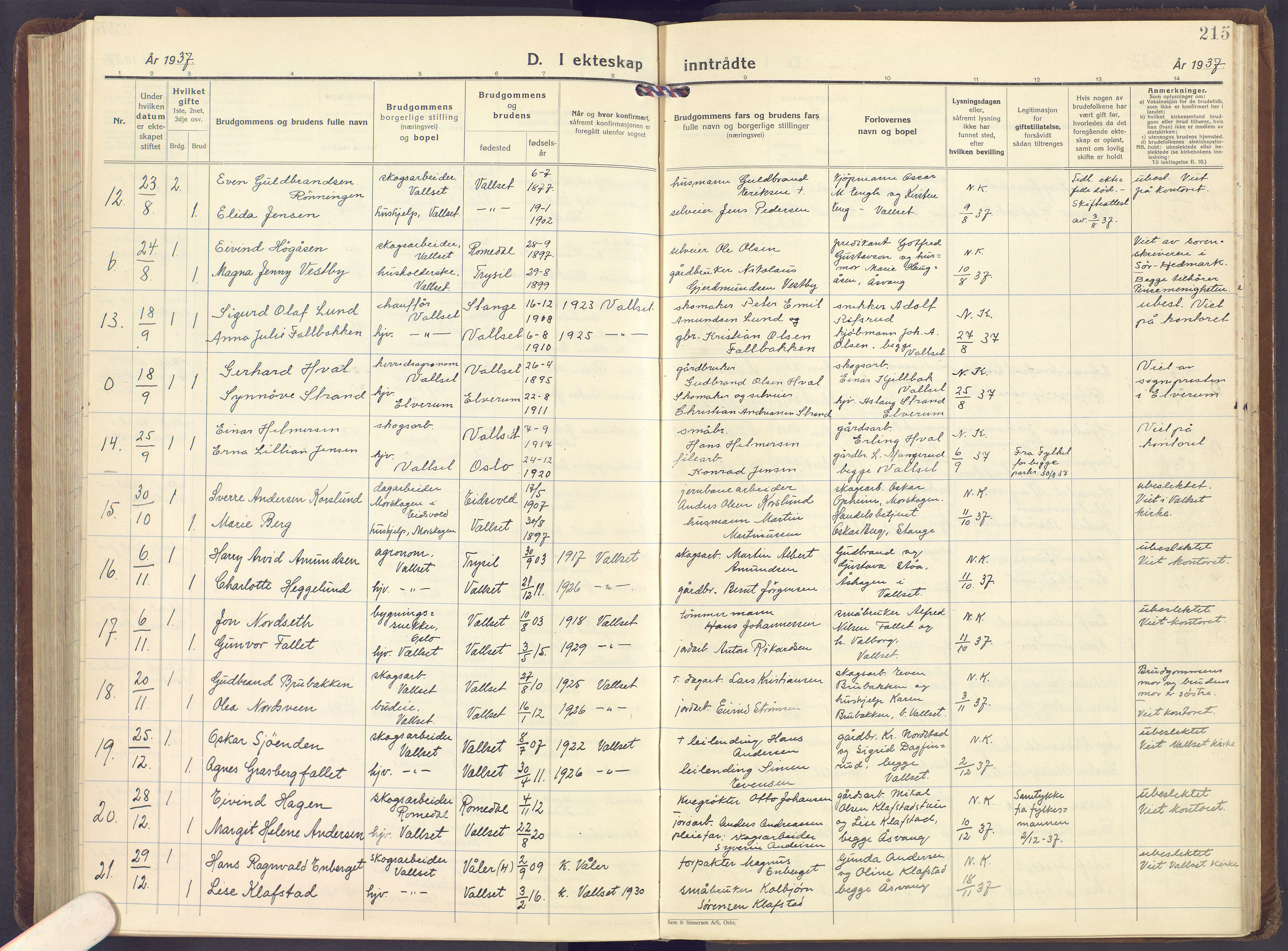 Romedal prestekontor, SAH/PREST-004/K/L0013: Parish register (official) no. 13, 1930-1949, p. 215