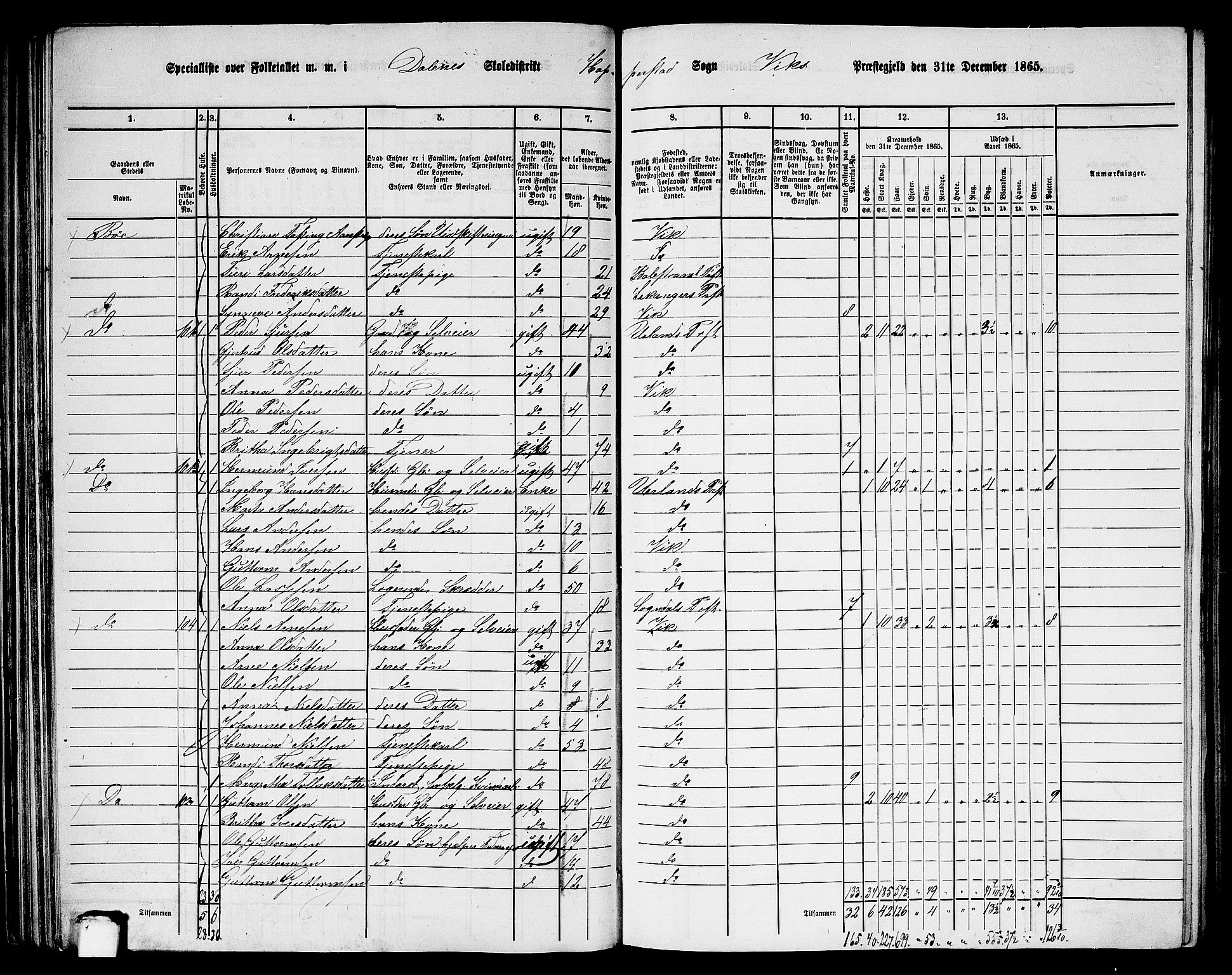 RA, 1865 census for Vik, 1865, p. 75