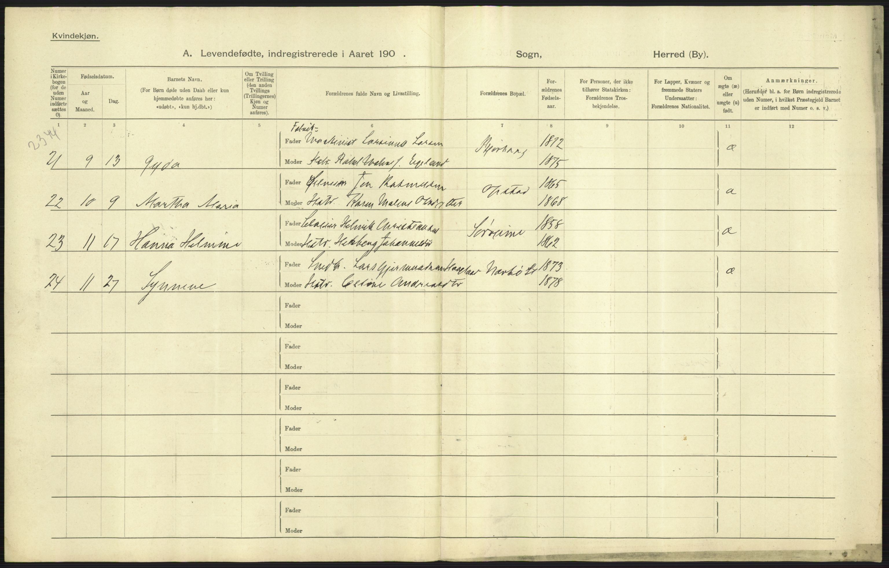 Statistisk sentralbyrå, Sosiodemografiske emner, Befolkning, AV/RA-S-2228/D/Df/Dfa/Dfaa/L0012: Stavanger amt: Fødte, gifte, døde, 1903, p. 43