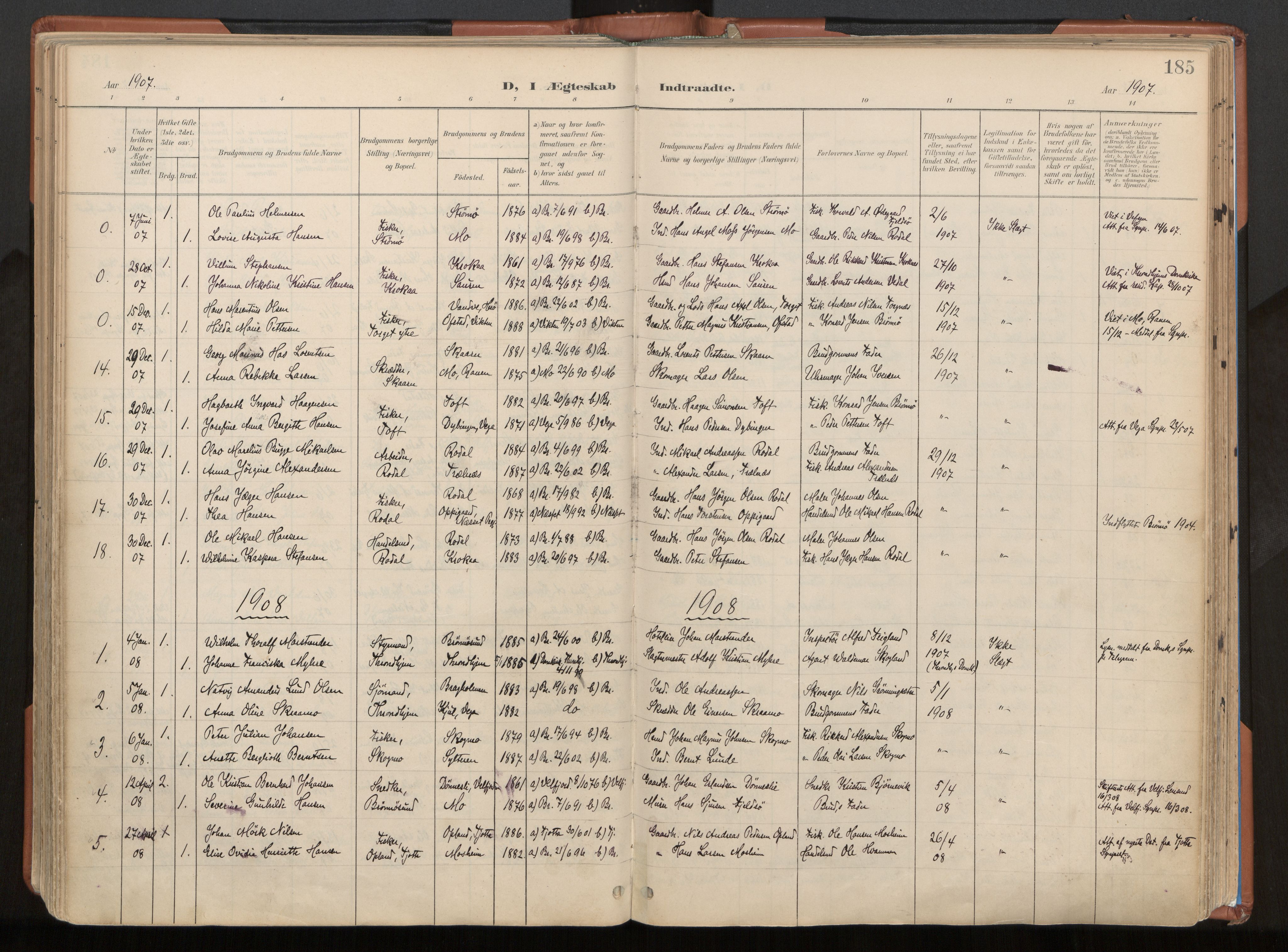 Ministerialprotokoller, klokkerbøker og fødselsregistre - Nordland, SAT/A-1459/813/L0201: Parish register (official) no. 813A11, 1901-1918, p. 185