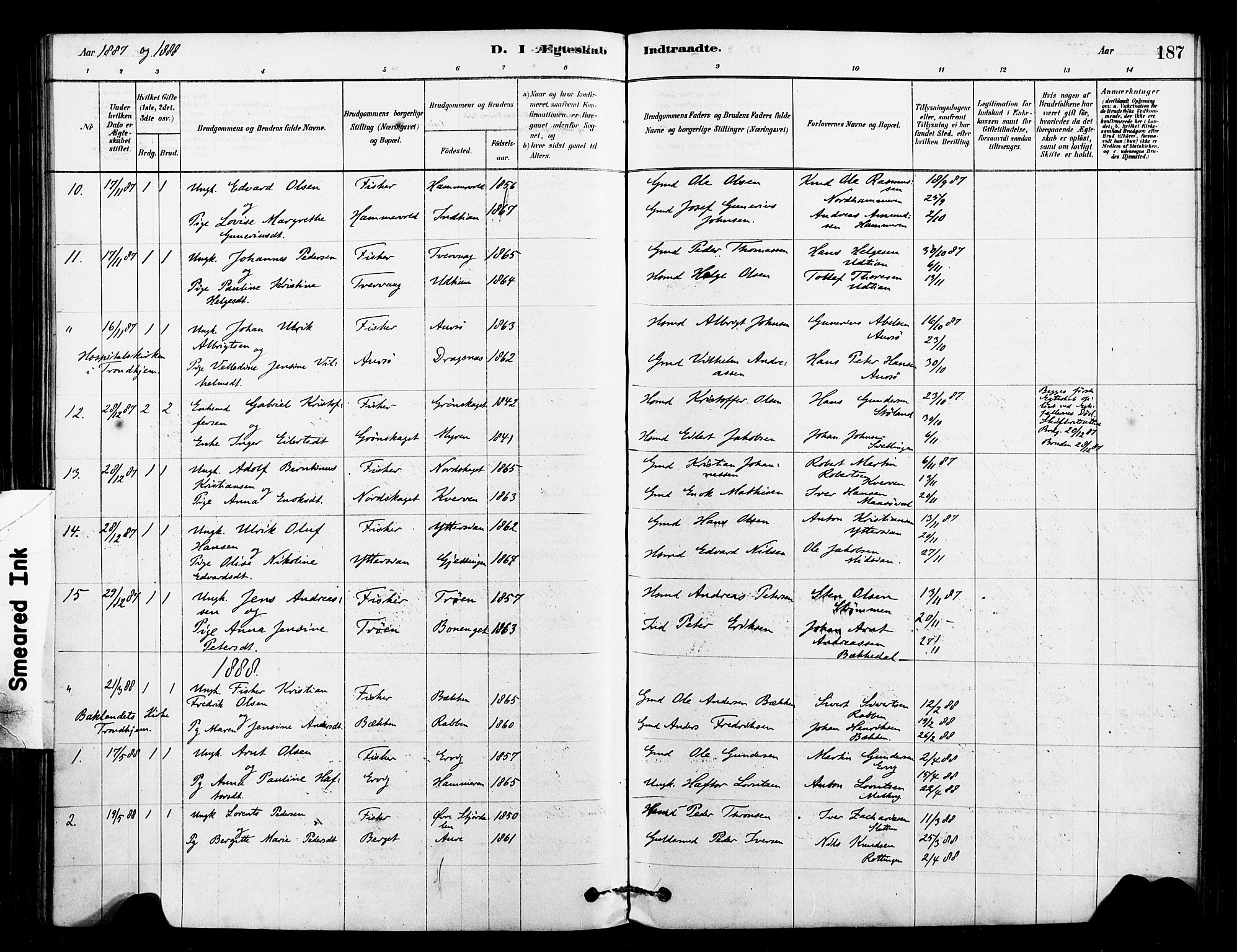 Ministerialprotokoller, klokkerbøker og fødselsregistre - Sør-Trøndelag, SAT/A-1456/640/L0578: Parish register (official) no. 640A03, 1879-1889, p. 187