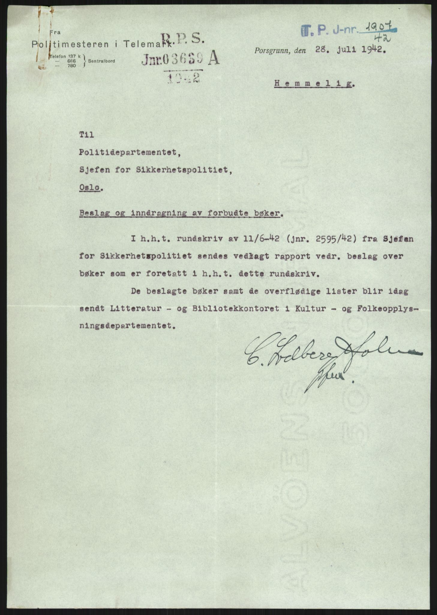 Statspolitiet - Hovedkontoret / Osloavdelingen, AV/RA-S-1329/F/L0091: Beslaglagt litteratur, 1941-1943, p. 551