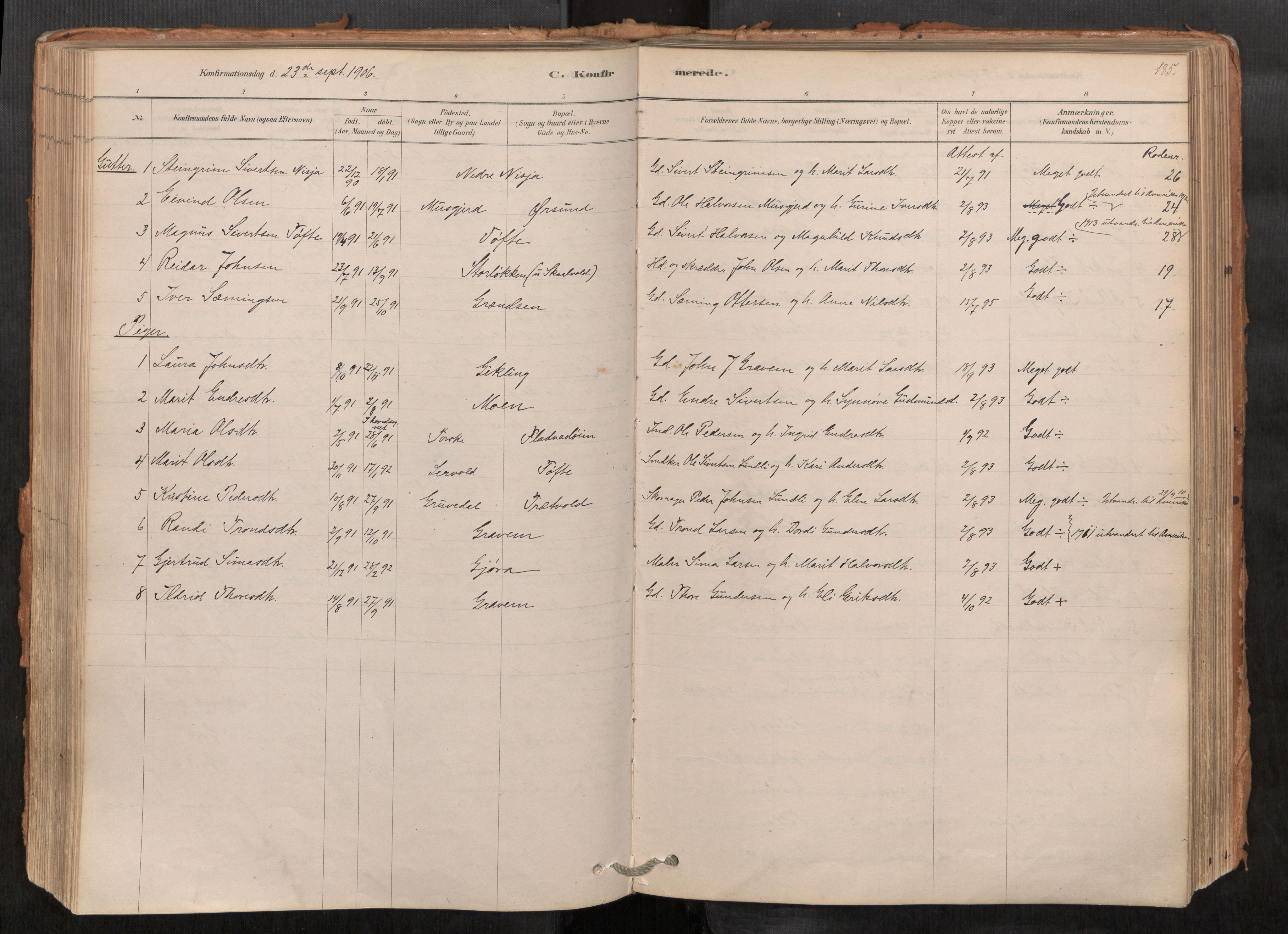 Sunndal sokneprestkontor, AV/SAT-A-1085/1/I/I1/I1a/L0001: Parish register (official) no. 1, 1877-1914, p. 185