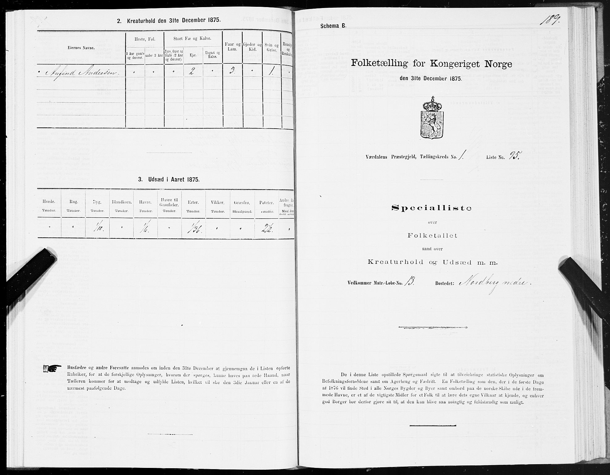 SAT, 1875 census for 1721P Verdal, 1875, p. 1189