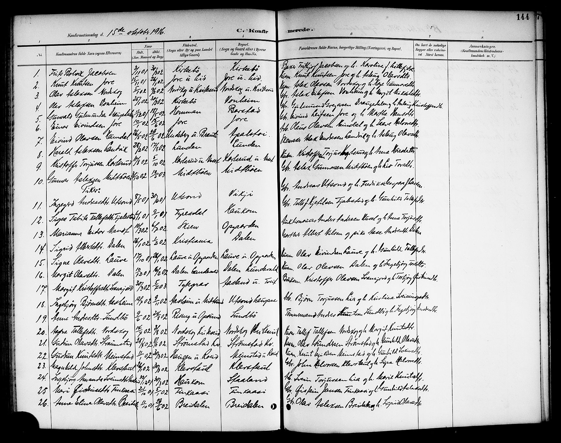 Kviteseid kirkebøker, SAKO/A-276/G/Ga/L0002: Parish register (copy) no. I 2, 1893-1918, p. 144