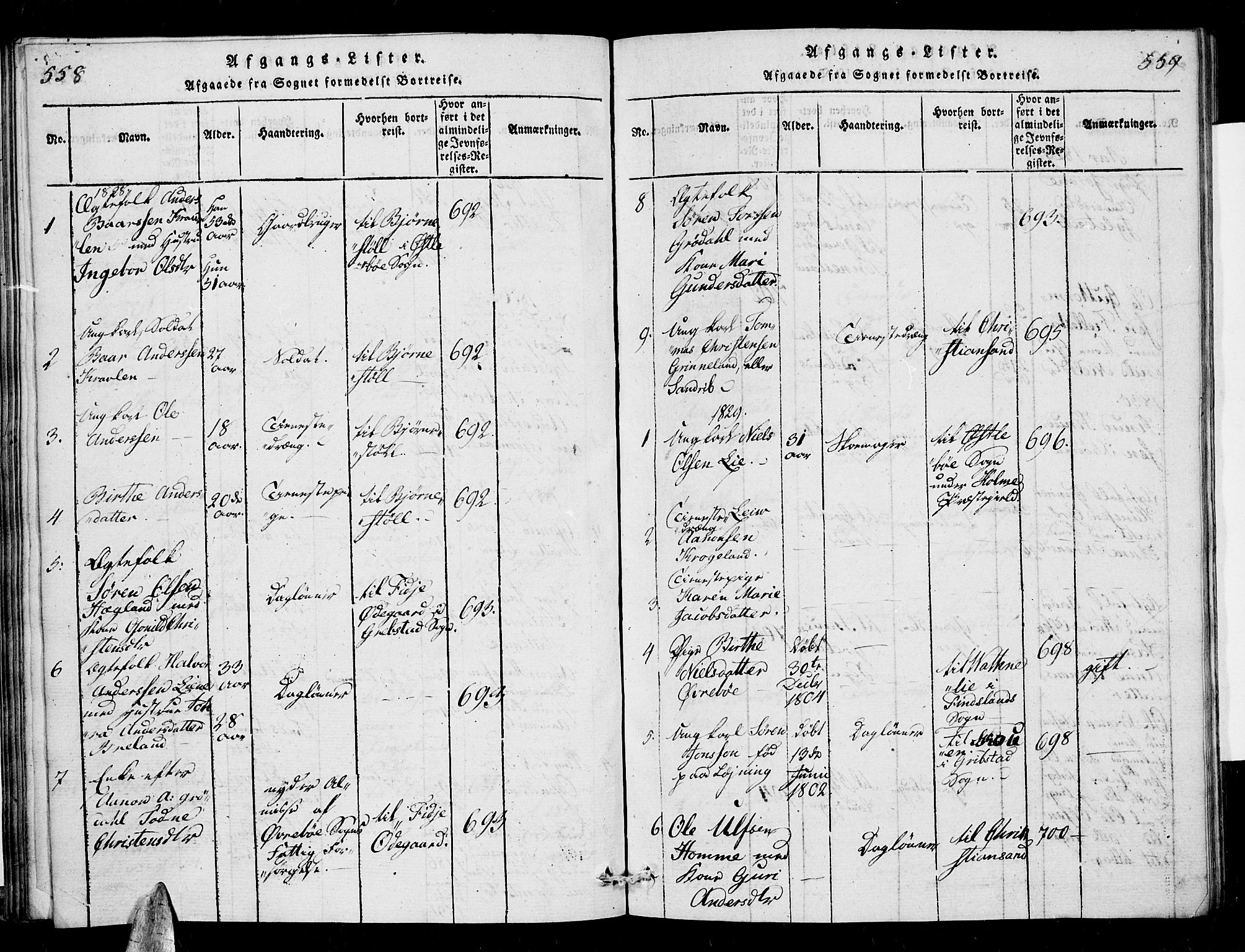 Vennesla sokneprestkontor, SAK/1111-0045/Fa/Fac/L0003: Parish register (official) no. A 3, 1820-1834, p. 558-559