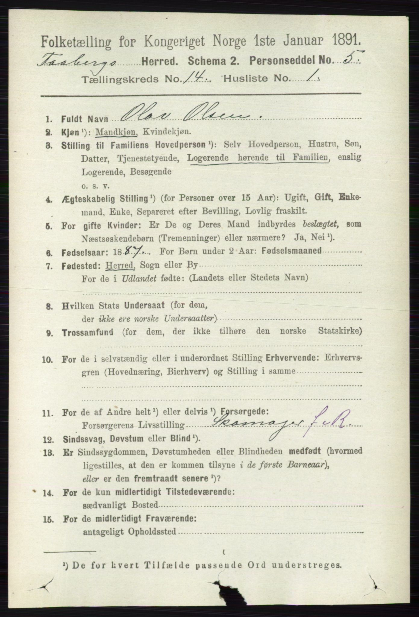 RA, 1891 census for 0524 Fåberg, 1891, p. 5614