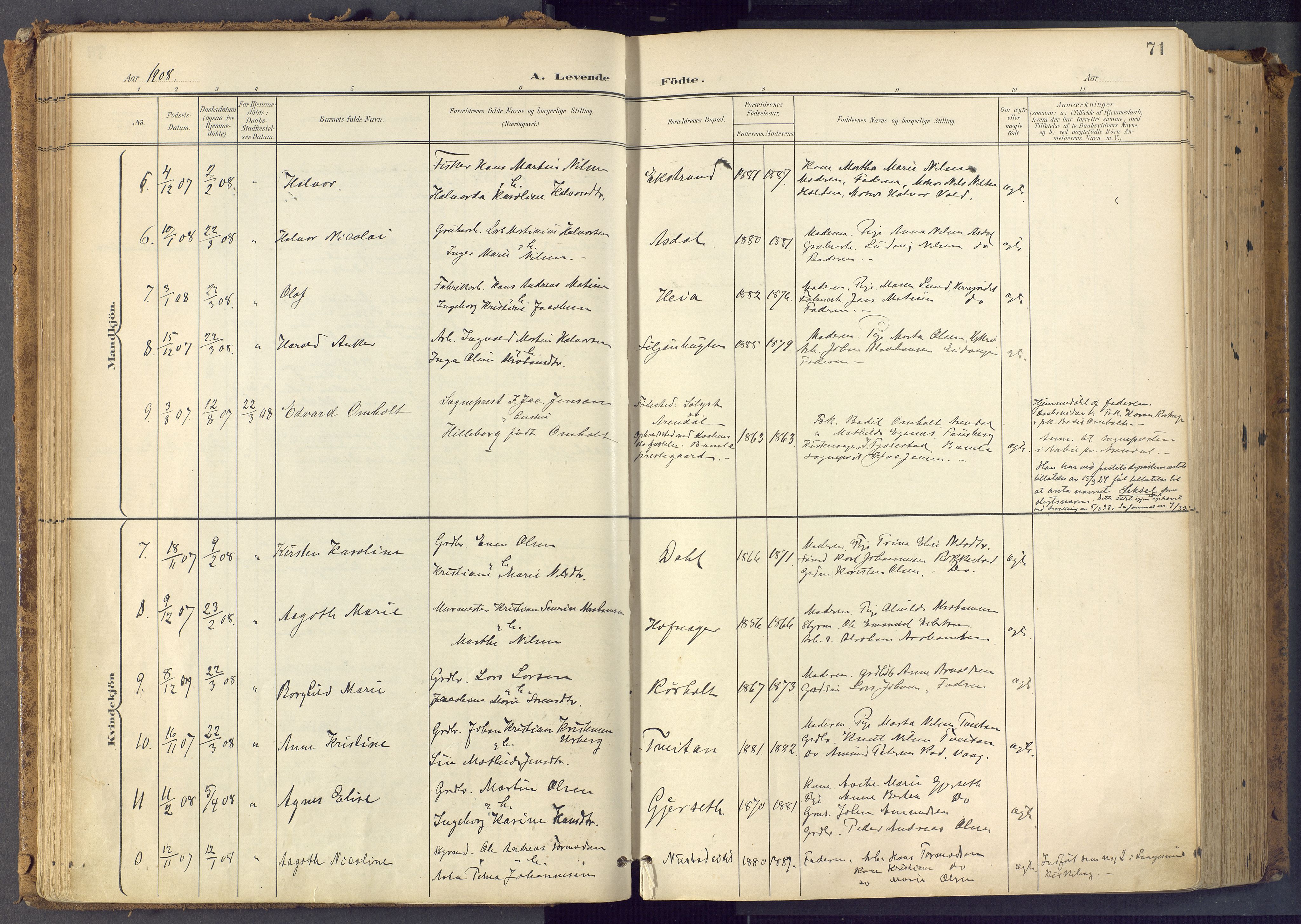 Bamble kirkebøker, SAKO/A-253/F/Fa/L0009: Parish register (official) no. I 9, 1901-1917, p. 71