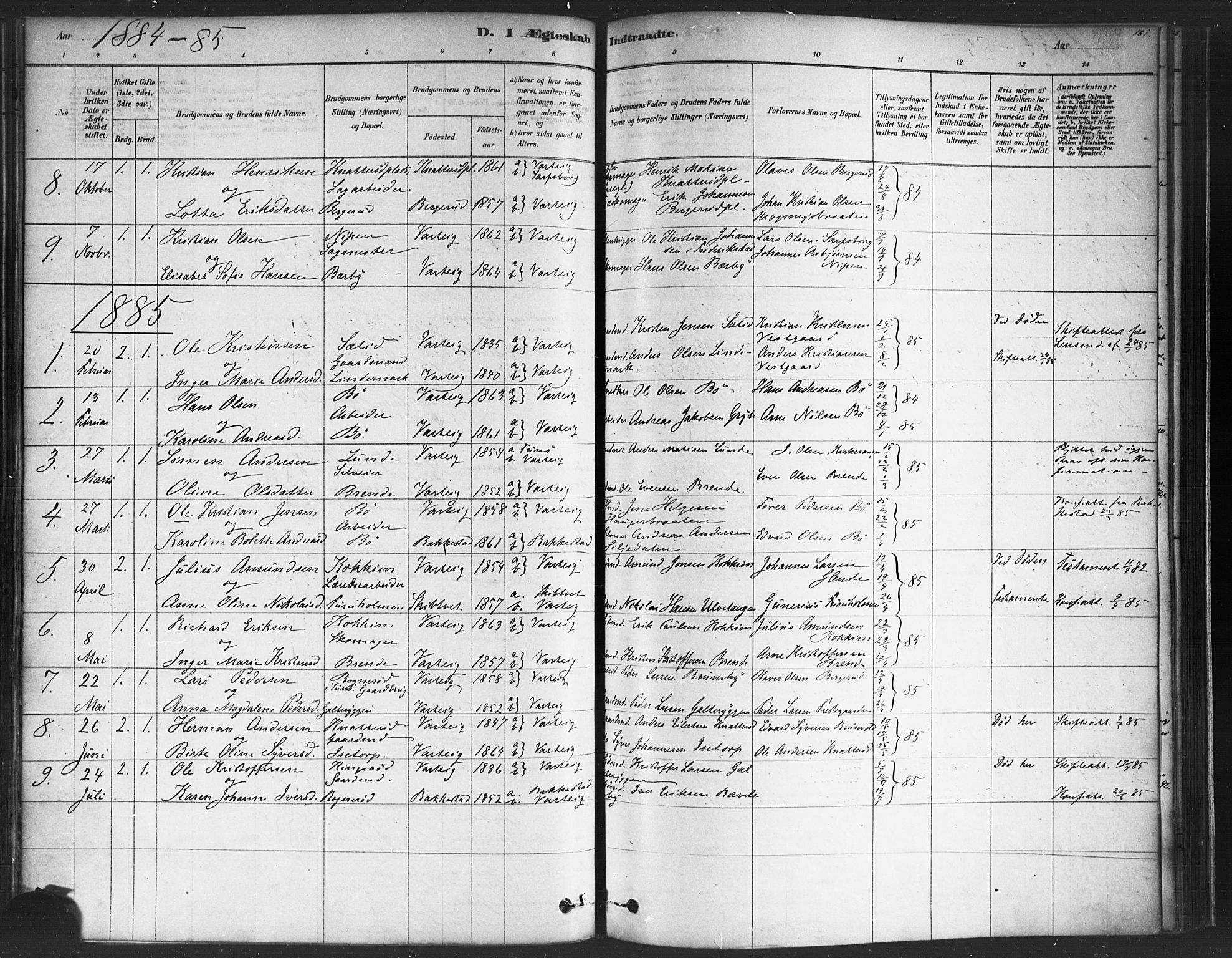 Varteig prestekontor Kirkebøker, SAO/A-10447a/F/Fa/L0002: Parish register (official) no. 2, 1878-1899, p. 181